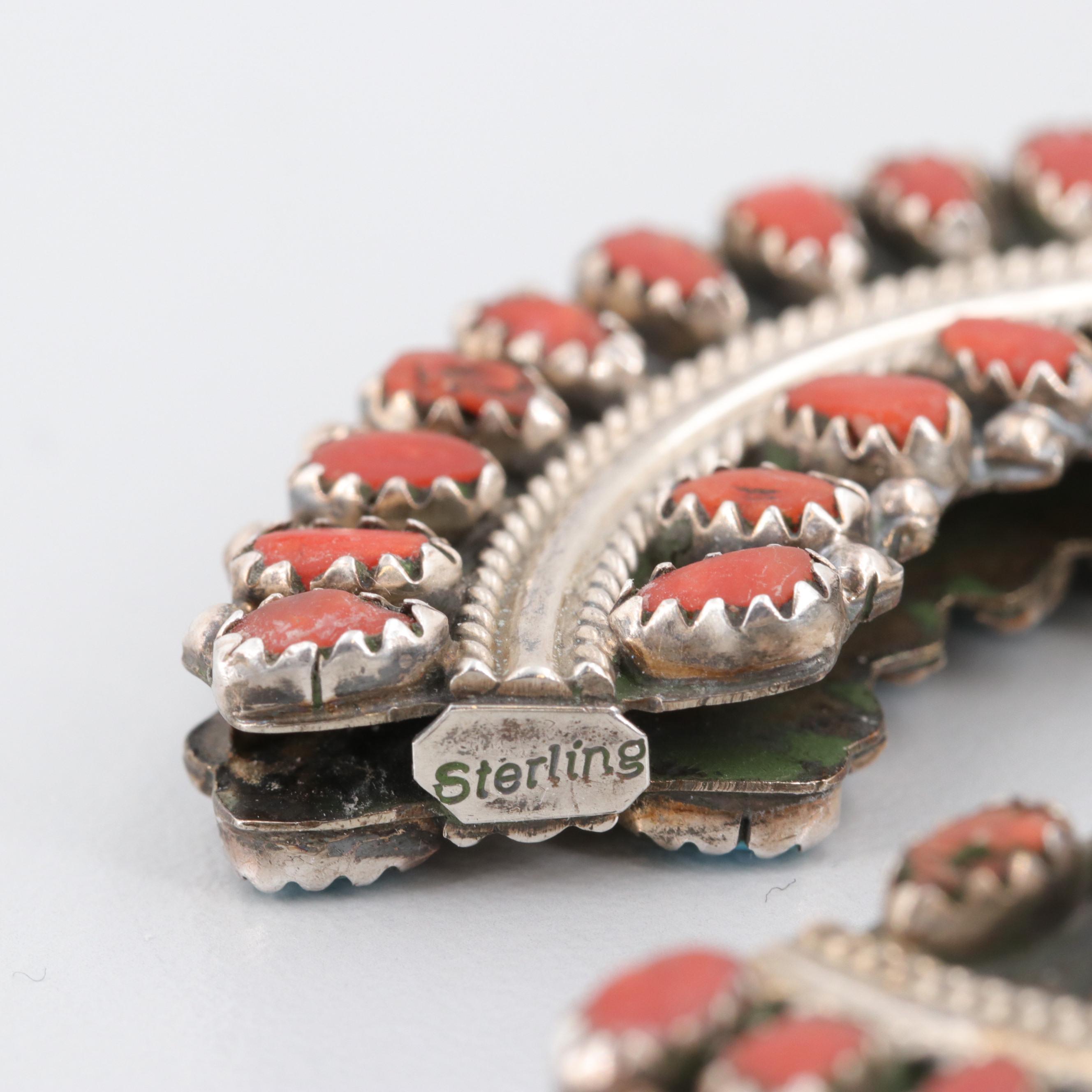 Ben James Navajo Diné Sterling Silver Turquoise and Coral Necklace