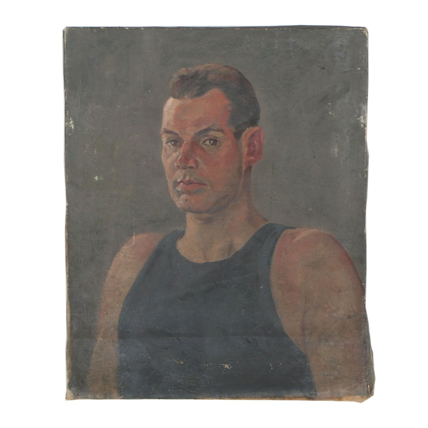 Mid 20th Century Portrait Oil Painting of Man
