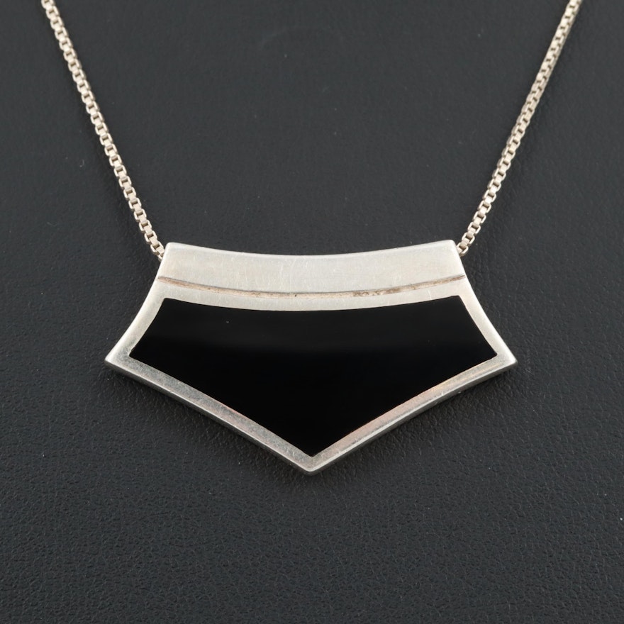 Sterling Silver Black Onyx Pendant Necklace