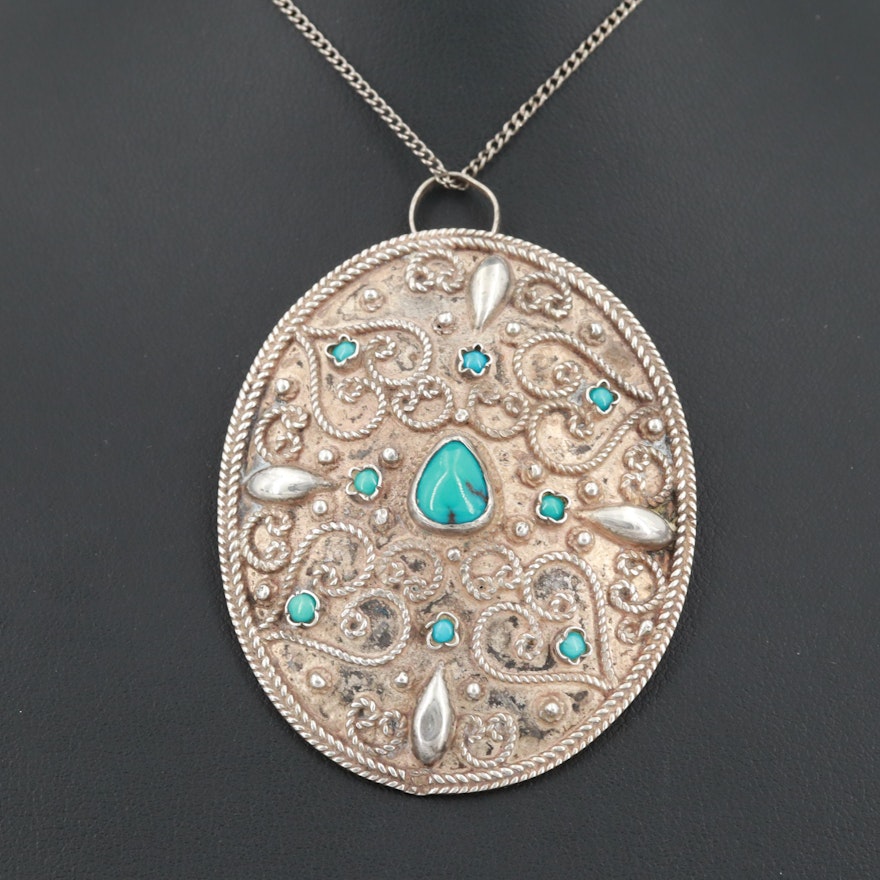 Southwestern Style Sterling Silver Turquoise Converter Pendant Necklace