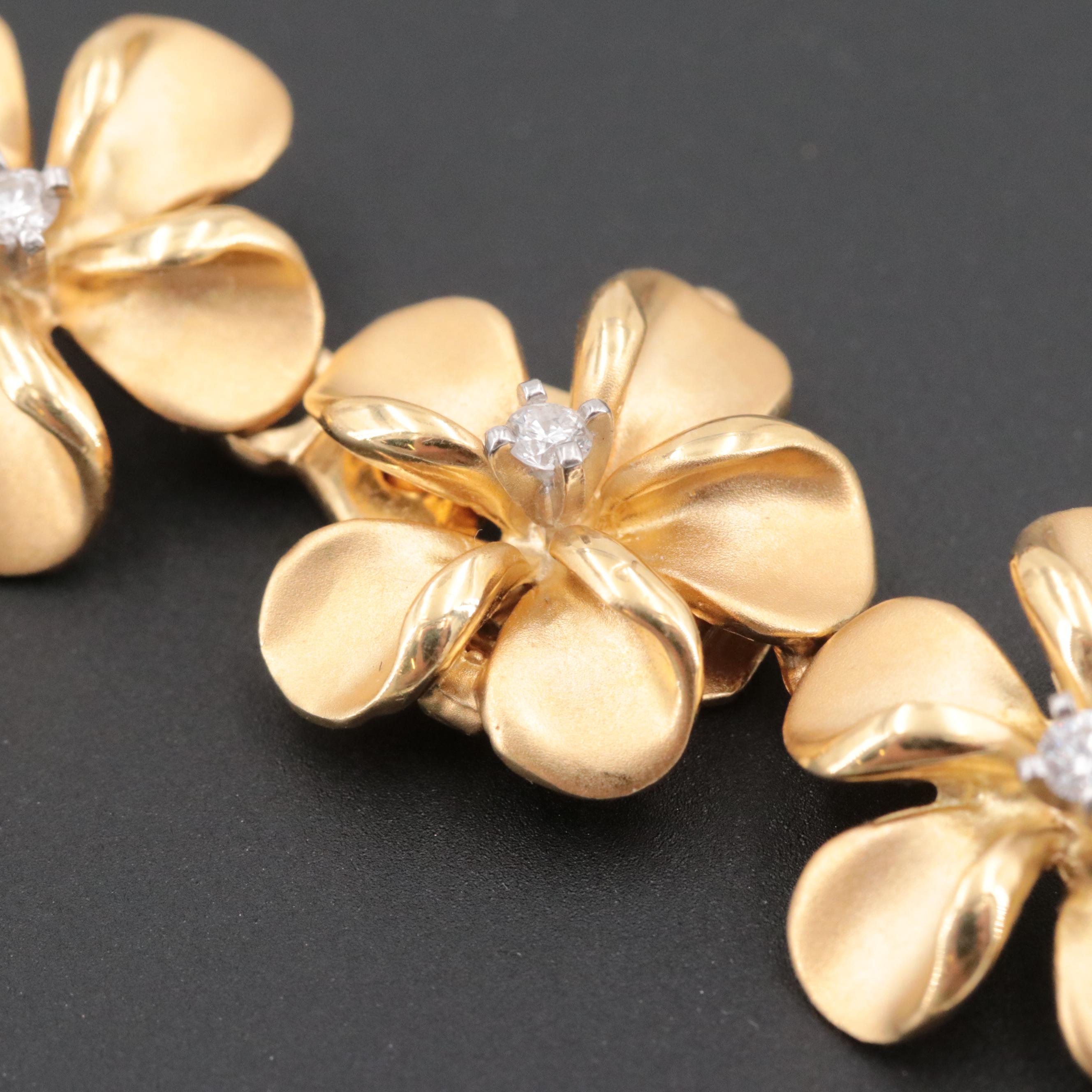 Na Hoku 18K Yellow Gold 2.71 CTW Plumeria Flower Necklace with Platinum Settings