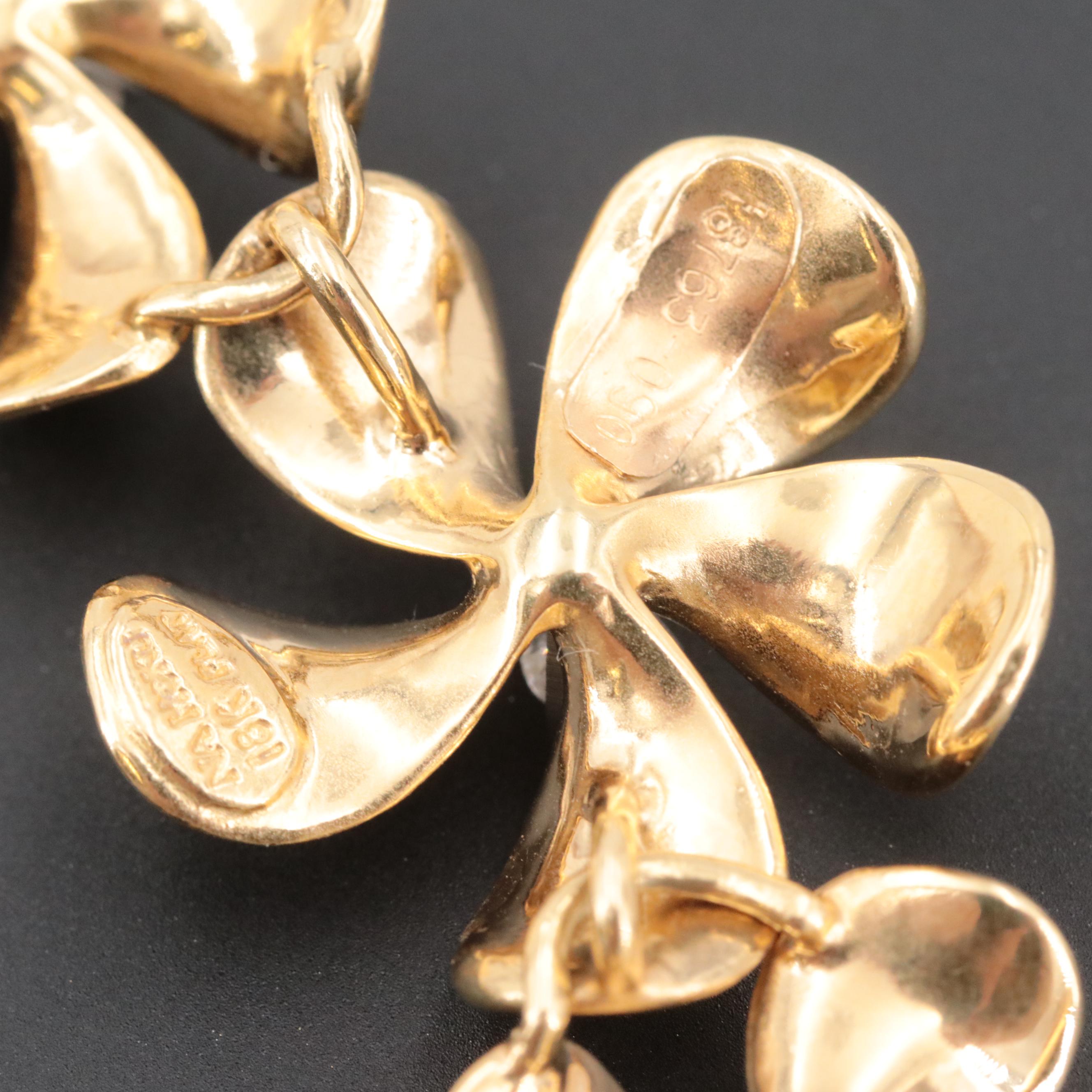 Na Hoku 18K Yellow Gold 2.71 CTW Plumeria Flower Necklace with Platinum Settings