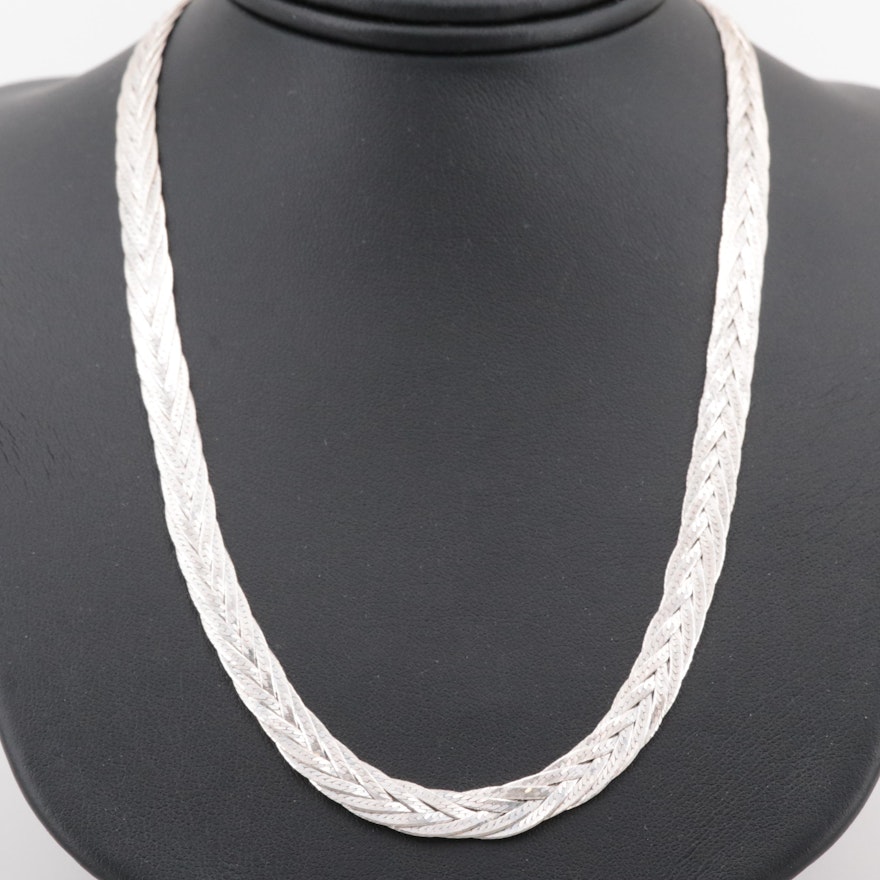 Sterling Silver Braided Foxtail Link Necklace