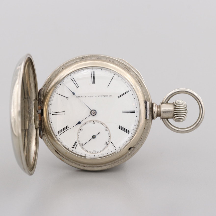 Antique Elgin Nickel Hunter Case Pocket Watch, 1887