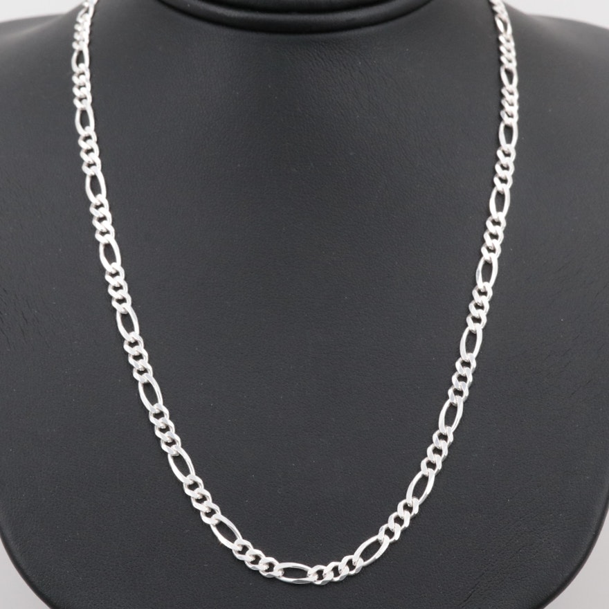 Sterling Silver Figaro Link Necklace