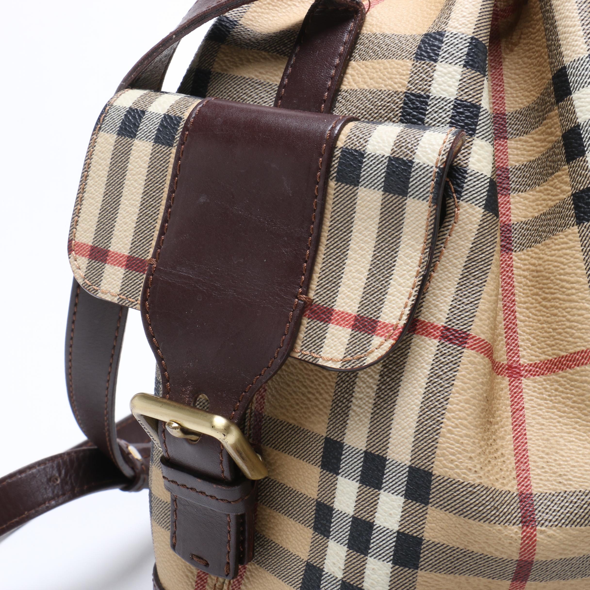 Burberry "Haymarket Check" Coated Canvas and Leather Bucket Bag