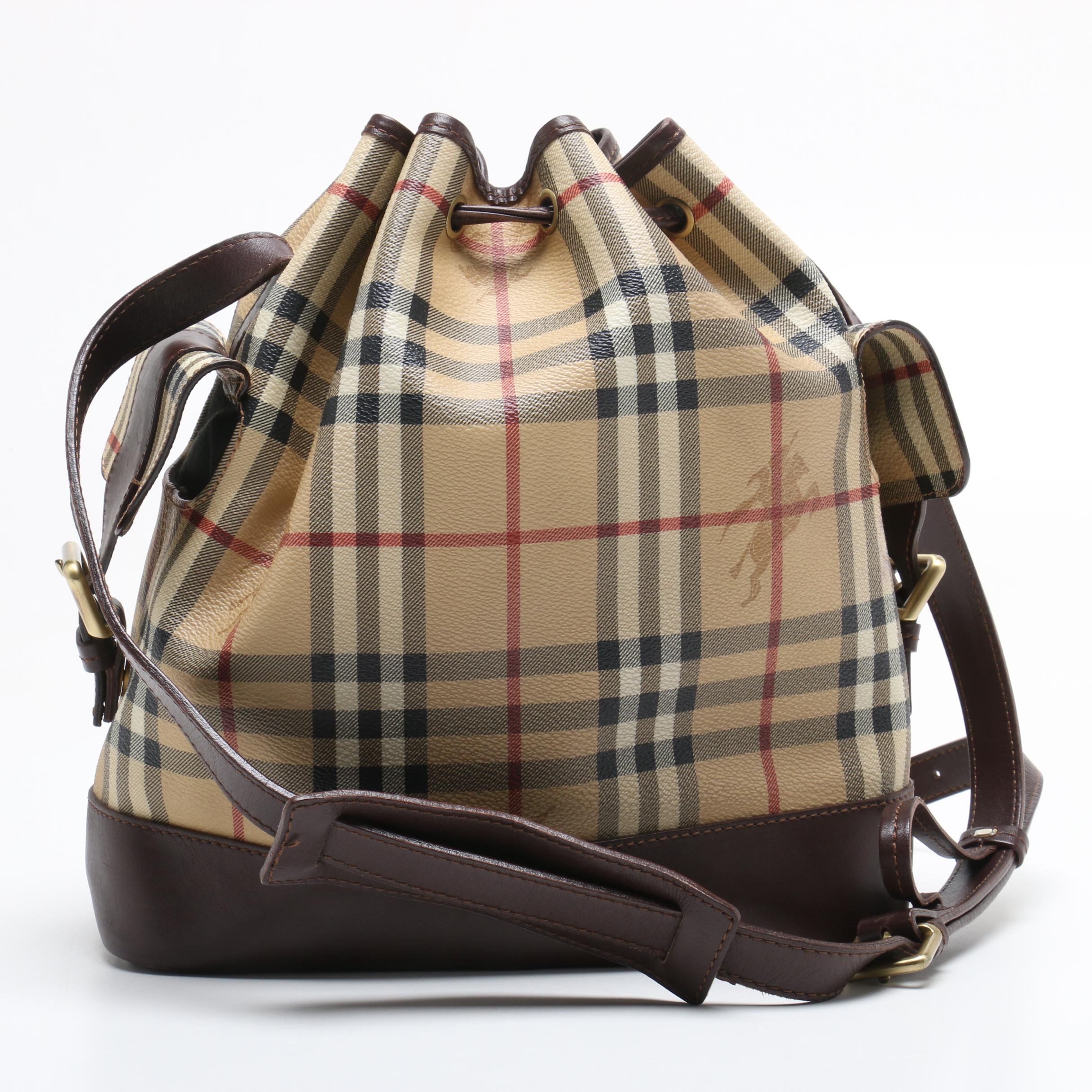 Burberry "Haymarket Check" Coated Canvas and Leather Bucket Bag