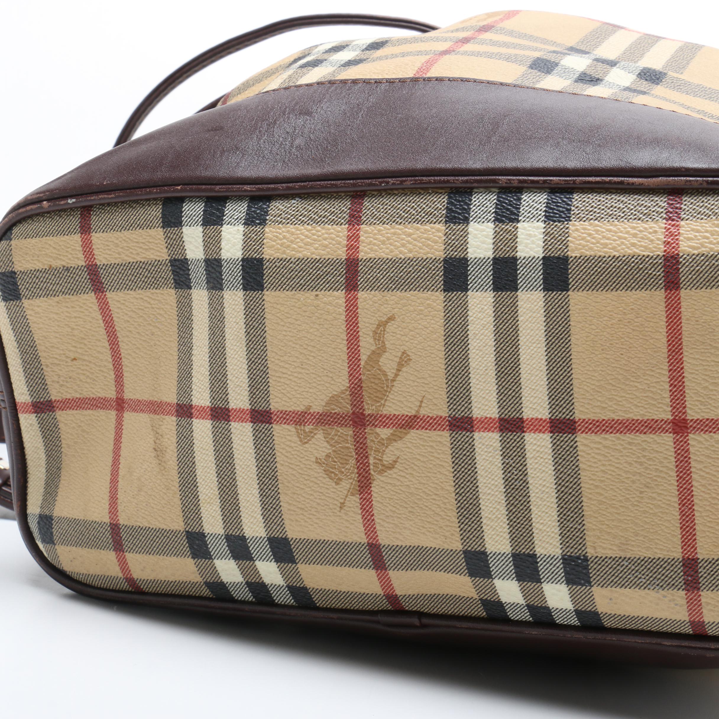 Burberry "Haymarket Check" Coated Canvas and Leather Bucket Bag