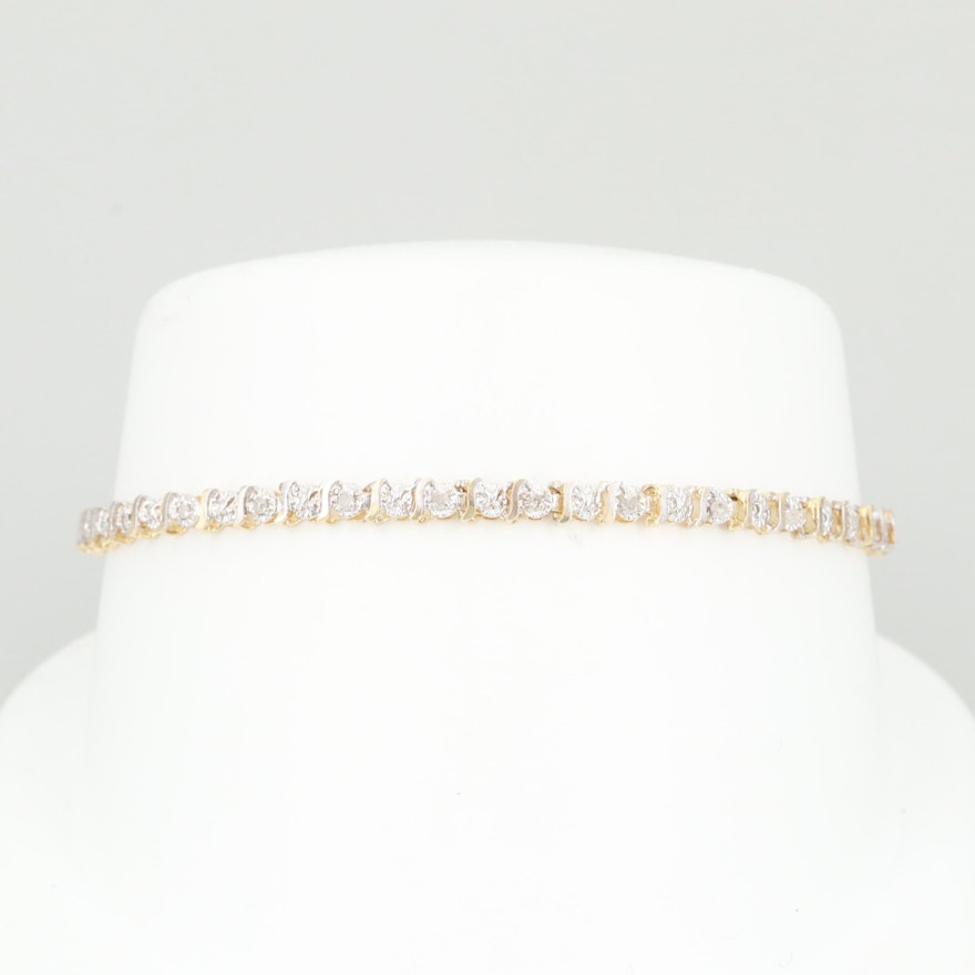 10K Yellow Gold Diamond Tennis Style Bracelet