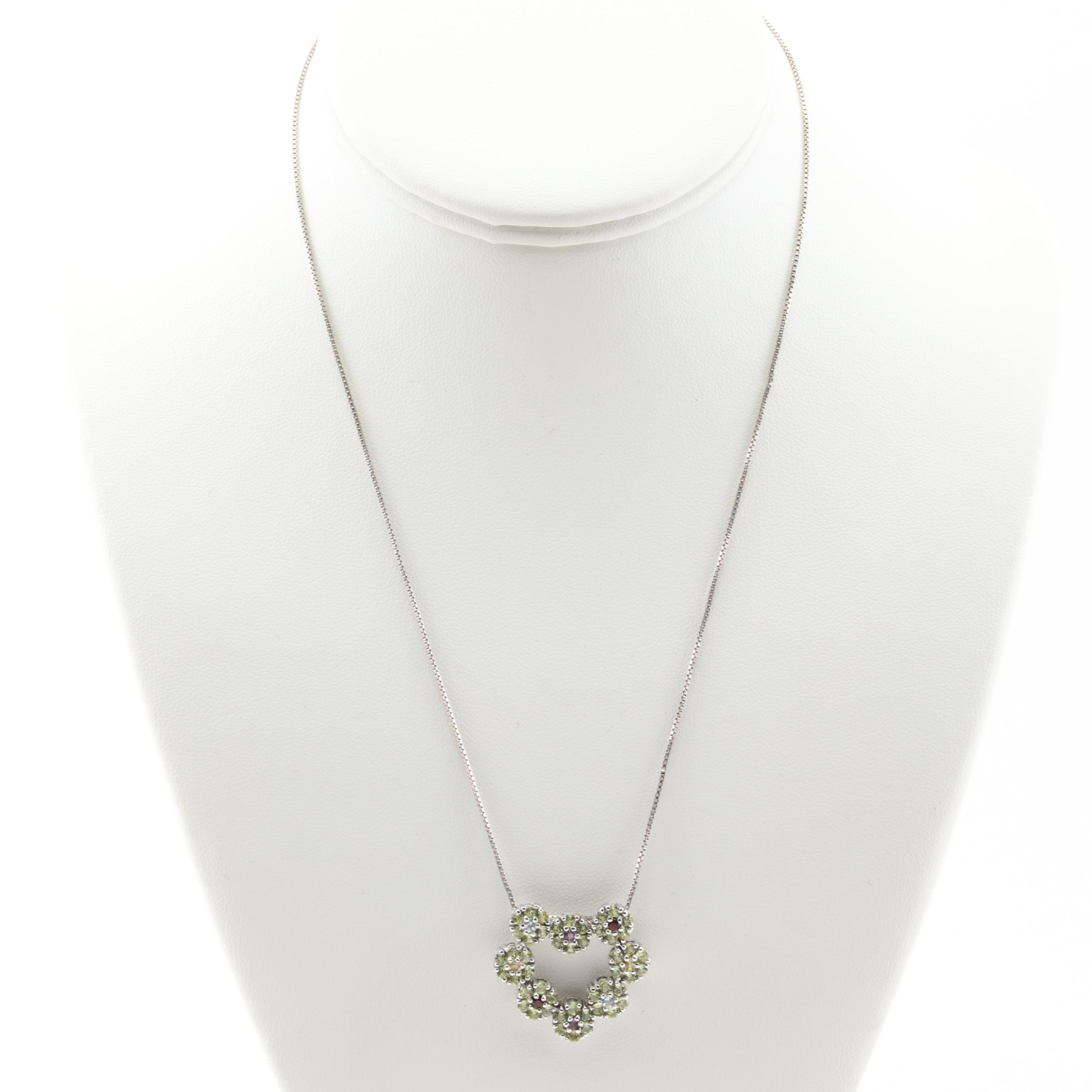 Sterling Silver Peridot and Multi-Gemstone Flower Necklace