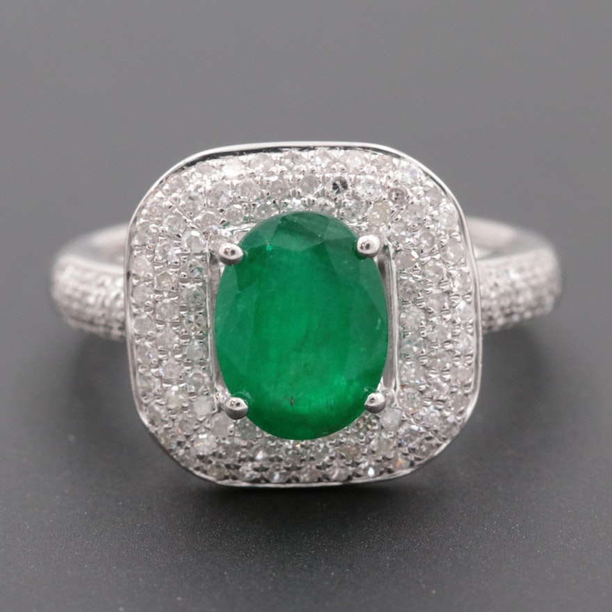 14K White Gold Emerald and 1.34 CTW Diamond Ring