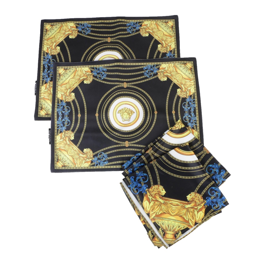 Atelier Versace Black and Gold Velvet Medusa Placemats and Napkins, Italy