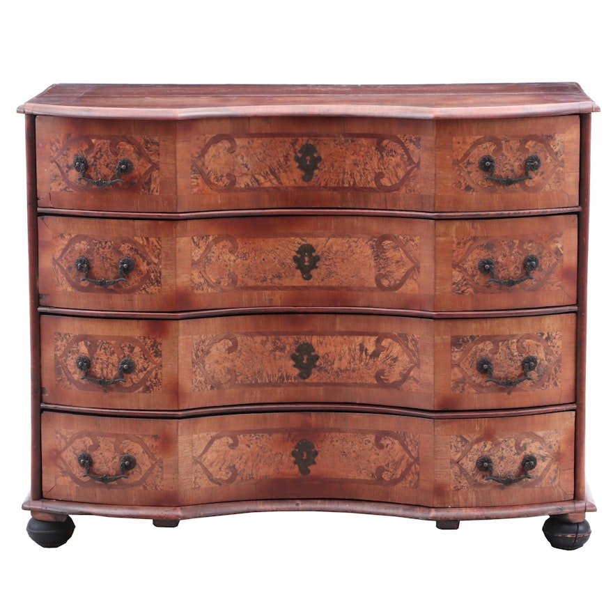 German Rococo Burlwood Inlay Chest of Drawers Ca. Late 18th Century