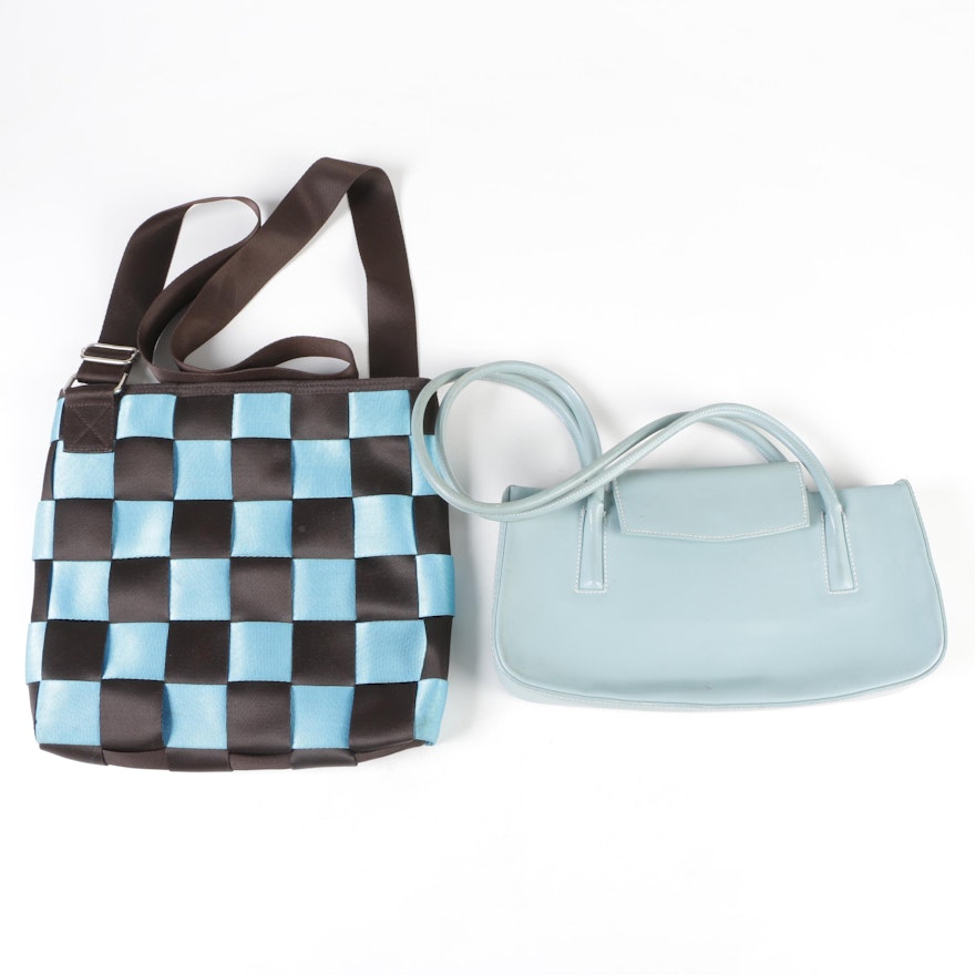 Seat Belt Style Nylon Crossbody Bag with Leather Shoulder Bag
