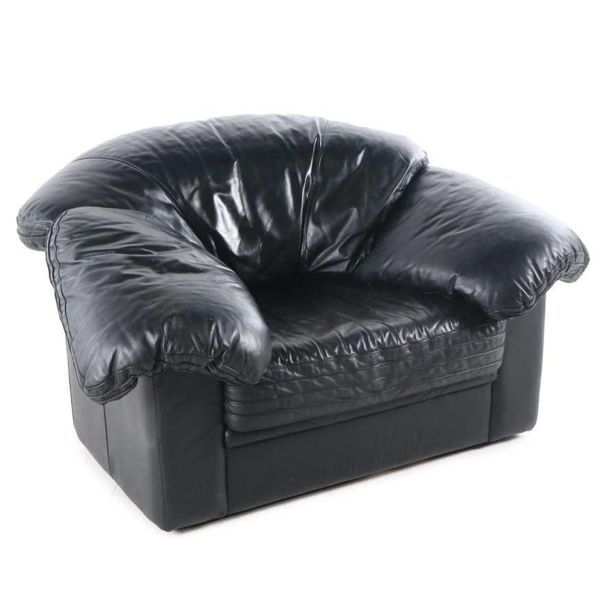 Black Leather Armchair by Natuzzi, 20th Century