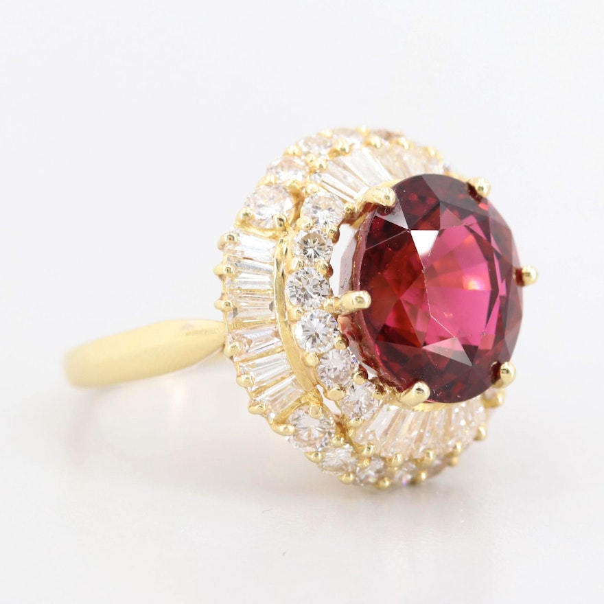 18K Yellow Gold 9.48 CT Pink Tourmaline and 3.95 CTW Diamond Ring