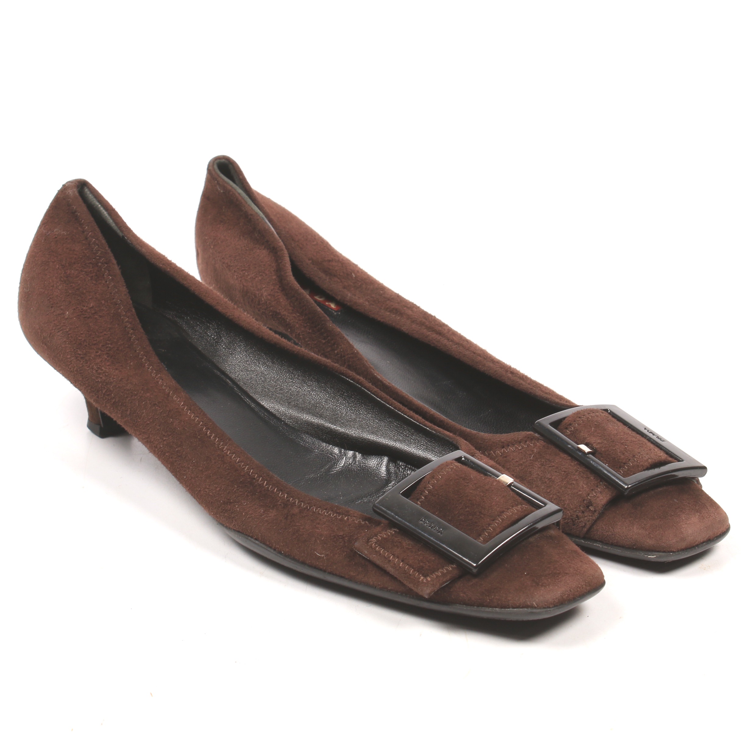 Prada Brown Suede Kitten Heels with Buckle