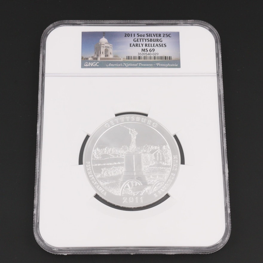 NGC Graded 2011 "America The Beautiful" Five Ounce Commemorative Gettysburg Coin