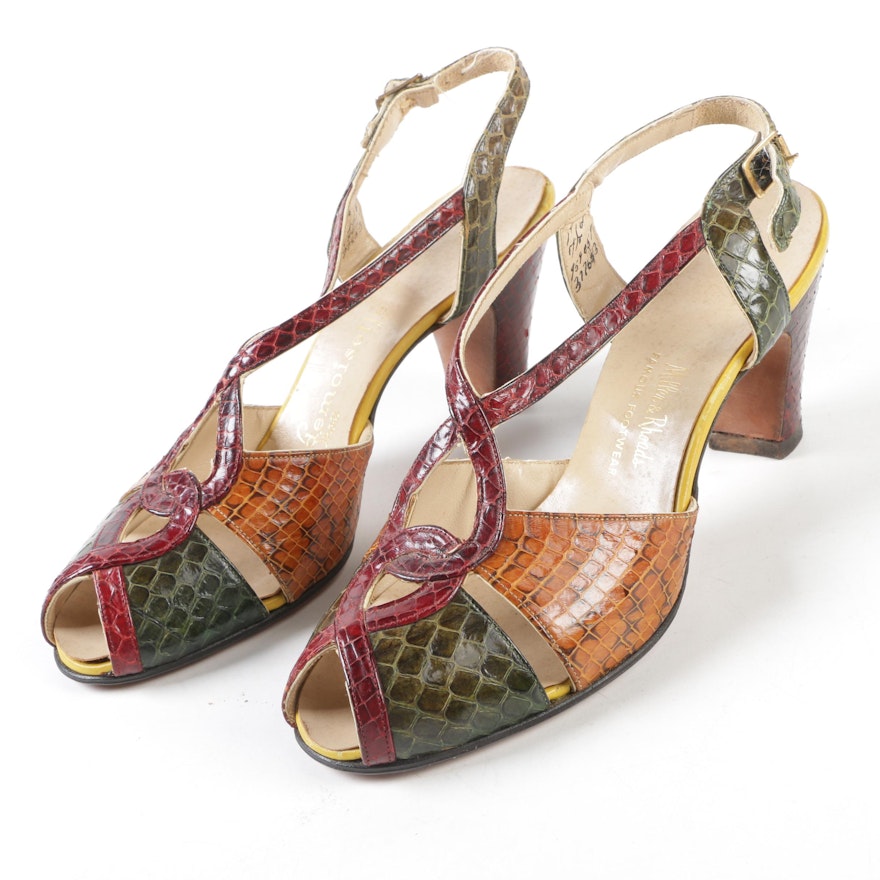 Mademoiselle Shoes Snakeskin Open Toe Strappy Sandals, Vintage