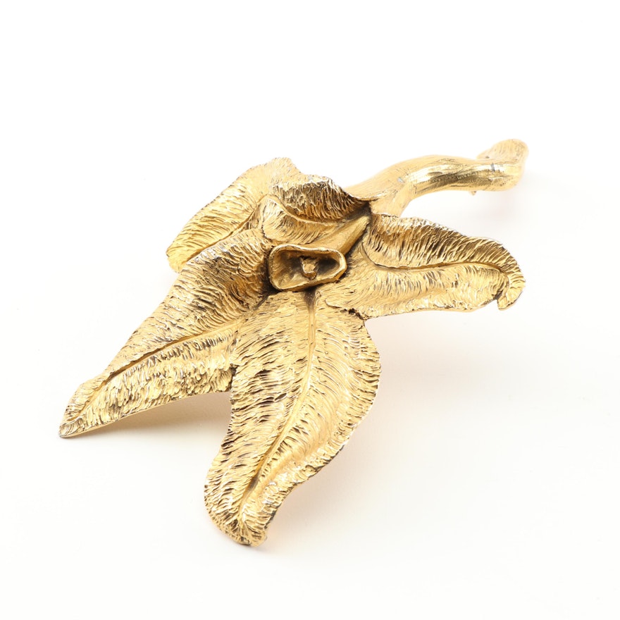 Christopher Ross Gold Plated Orchid Belt Buckle, 1983 Vintage