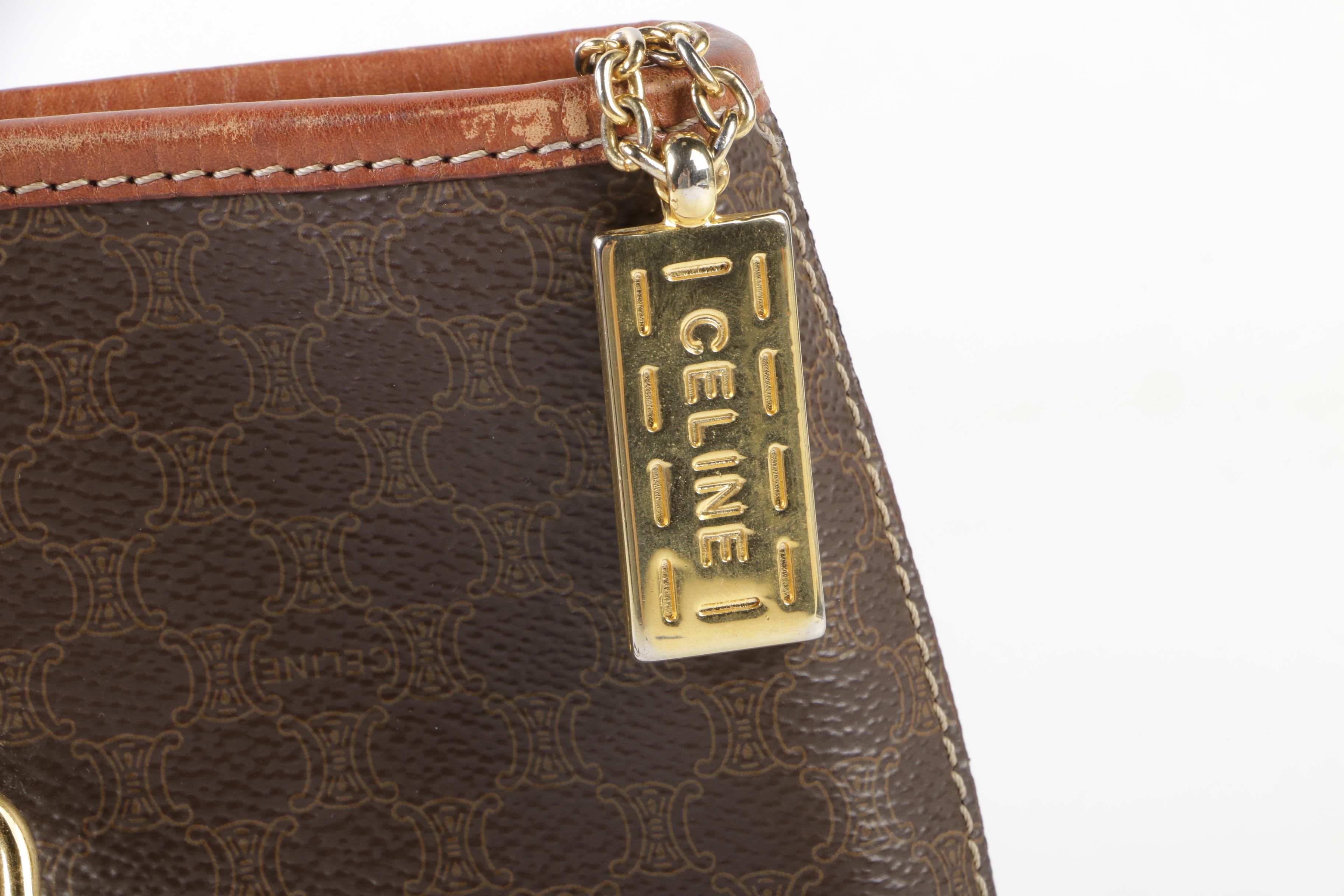 Céline Paris Macadam Canvas and Brown Leather Shoulder Bag Tote