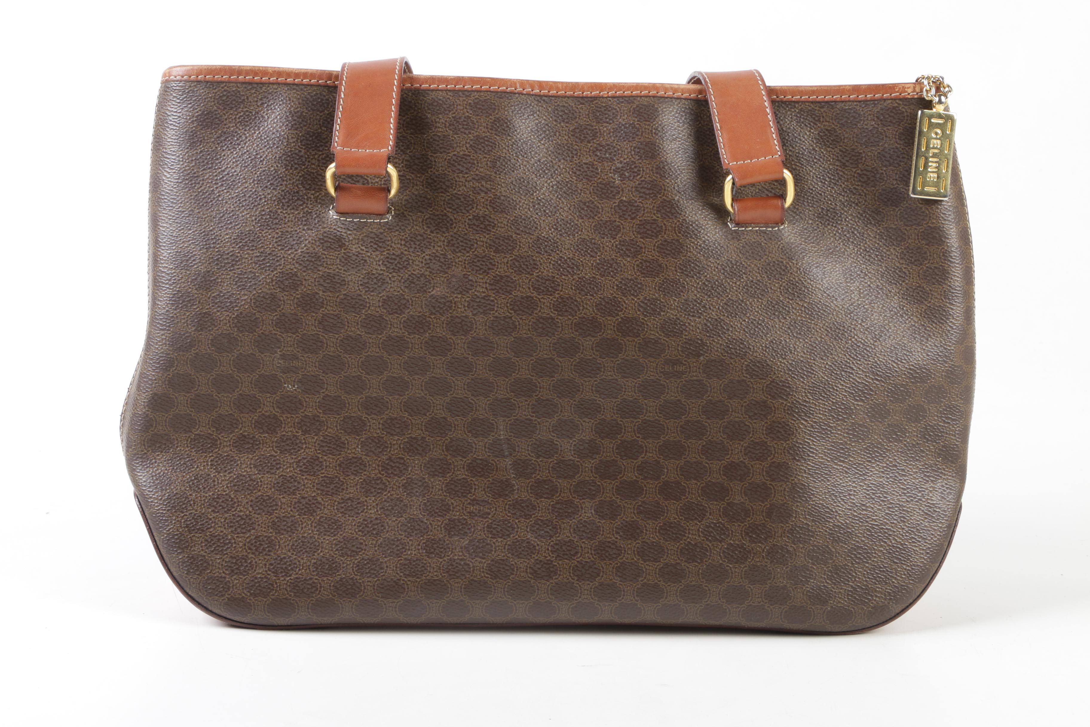 Céline Paris Macadam Canvas and Brown Leather Shoulder Bag Tote