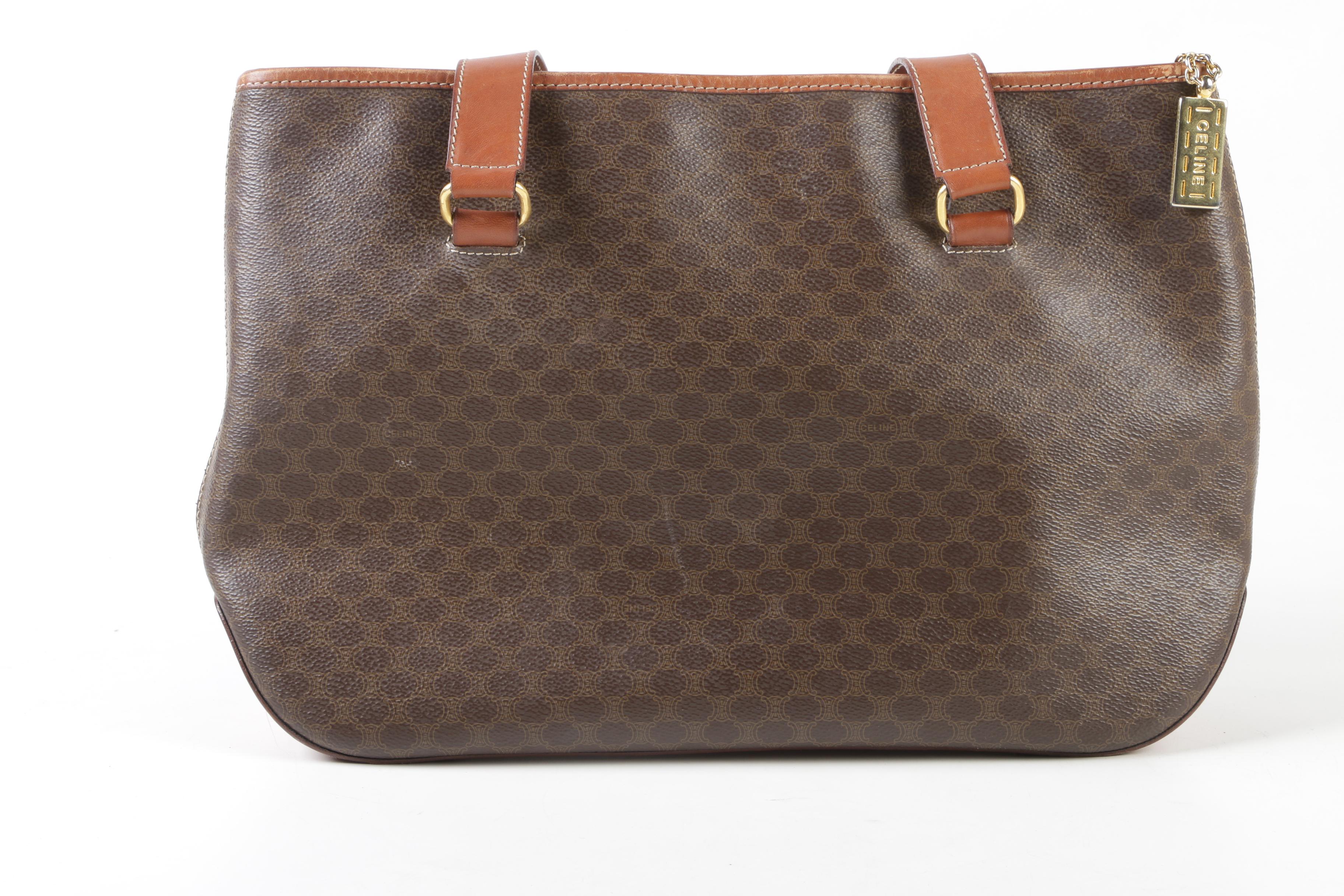 Céline Paris Macadam Canvas and Brown Leather Shoulder Bag Tote