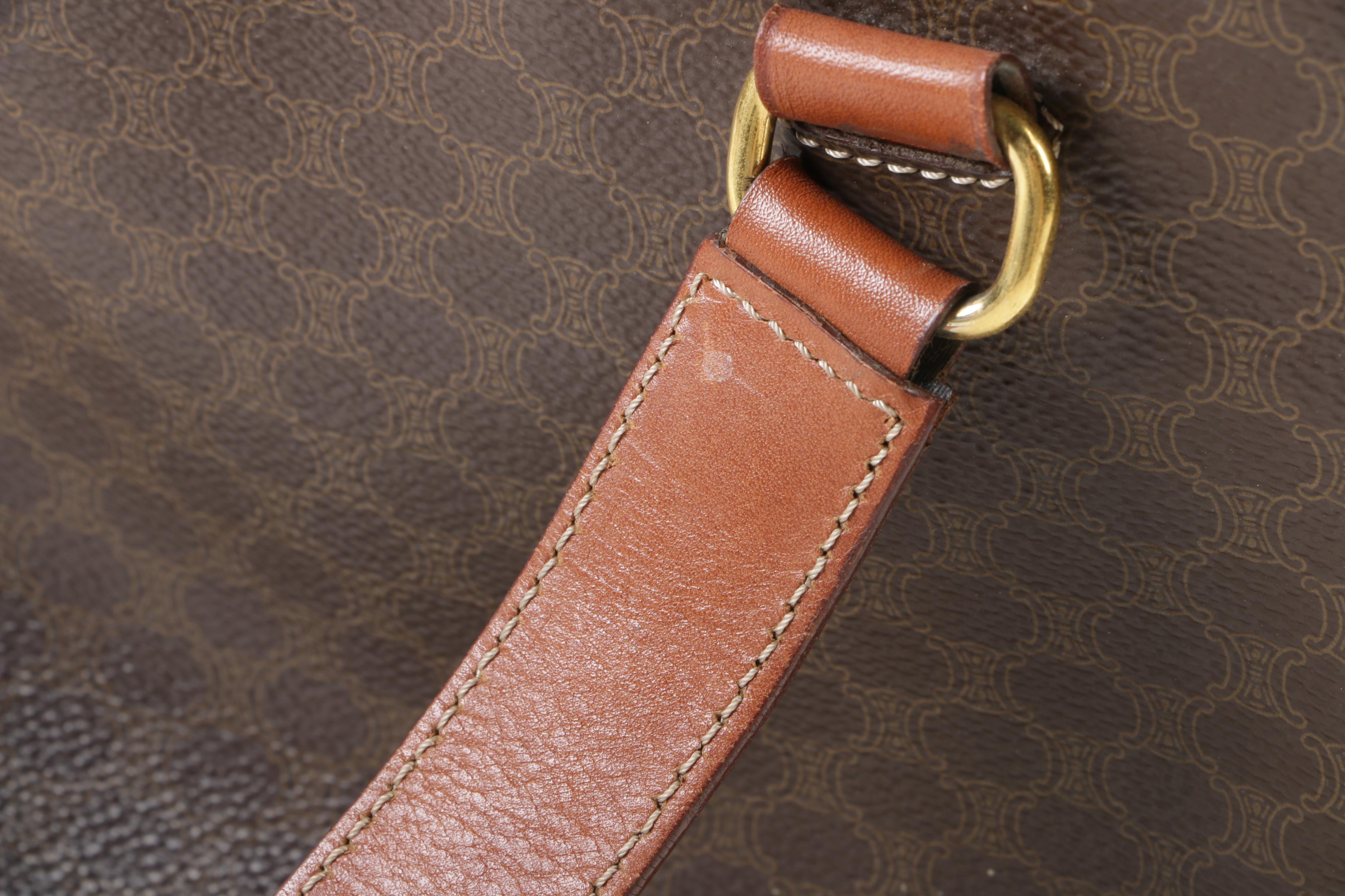 Céline Paris Macadam Canvas and Brown Leather Shoulder Bag Tote