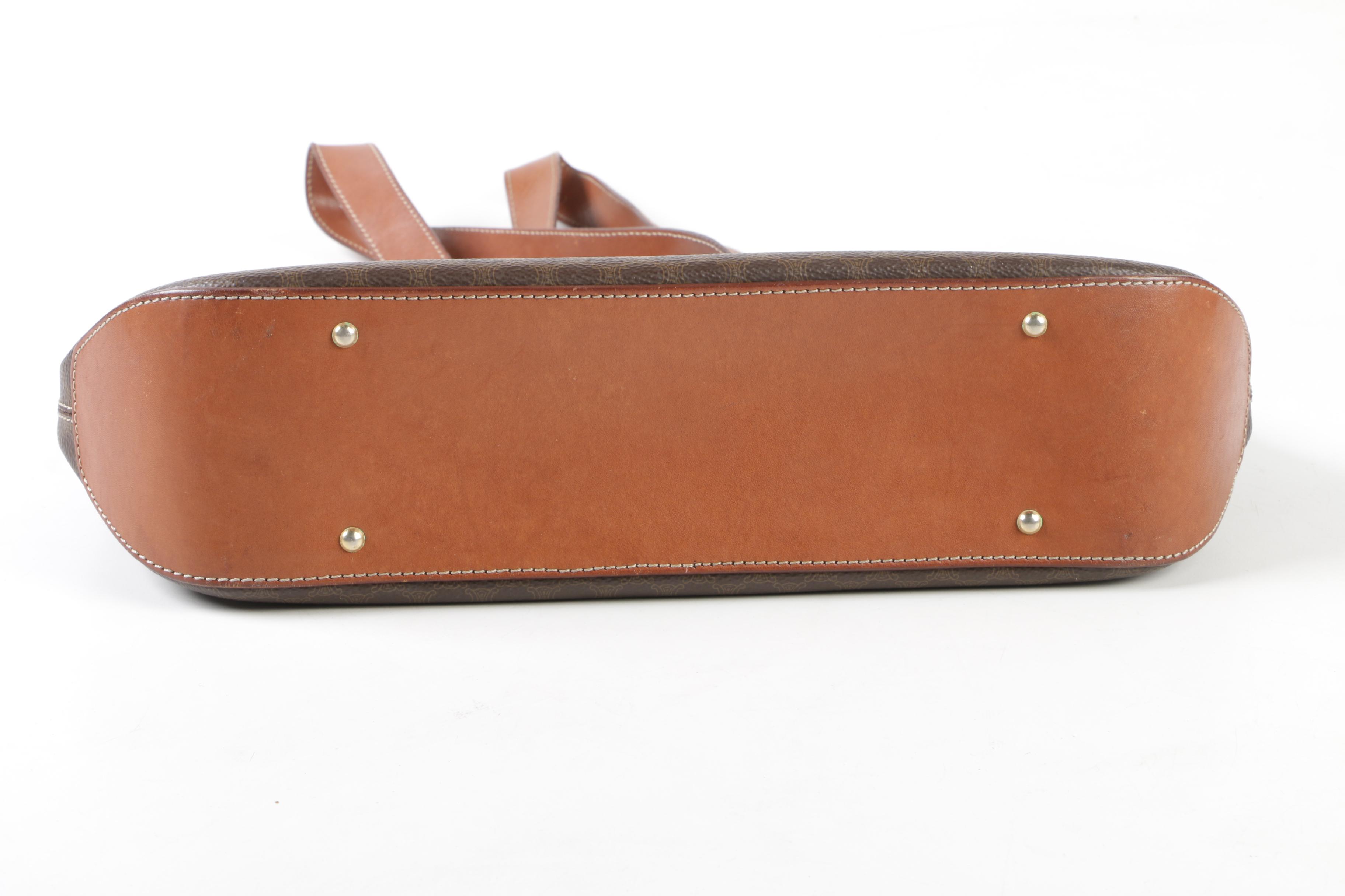 Céline Paris Macadam Canvas and Brown Leather Shoulder Bag Tote