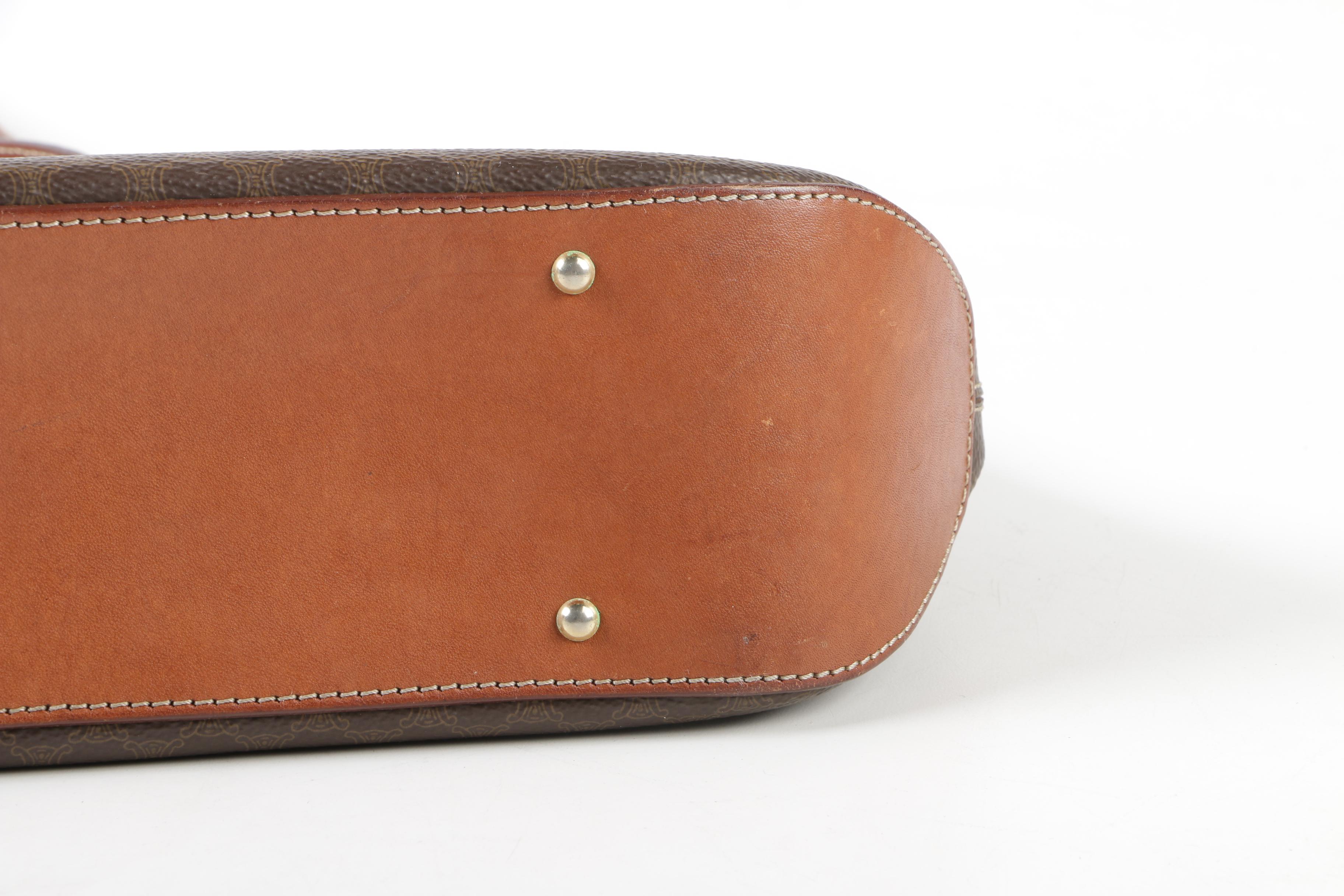 Céline Paris Macadam Canvas and Brown Leather Shoulder Bag Tote