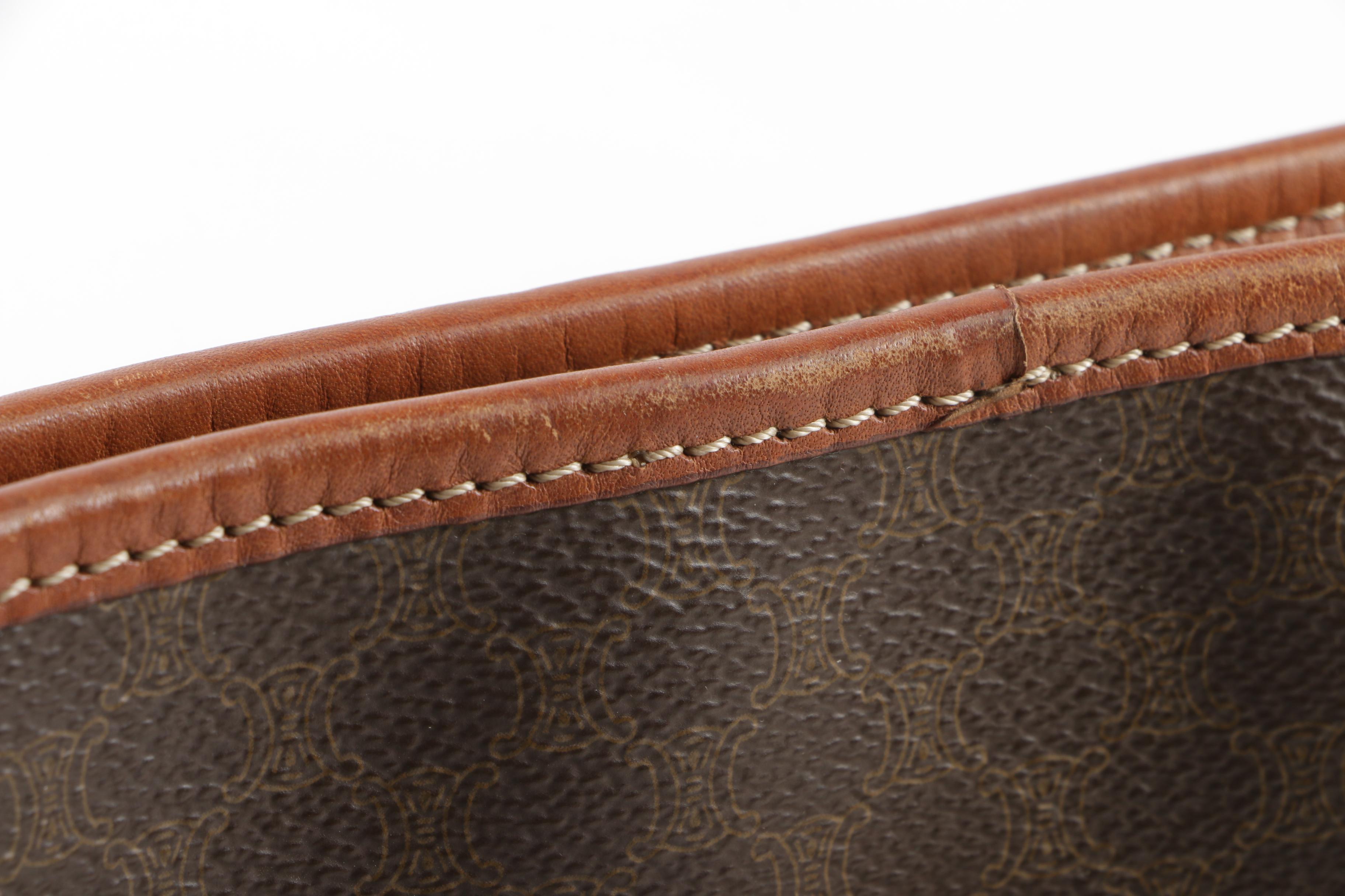 Céline Paris Macadam Canvas and Brown Leather Shoulder Bag Tote