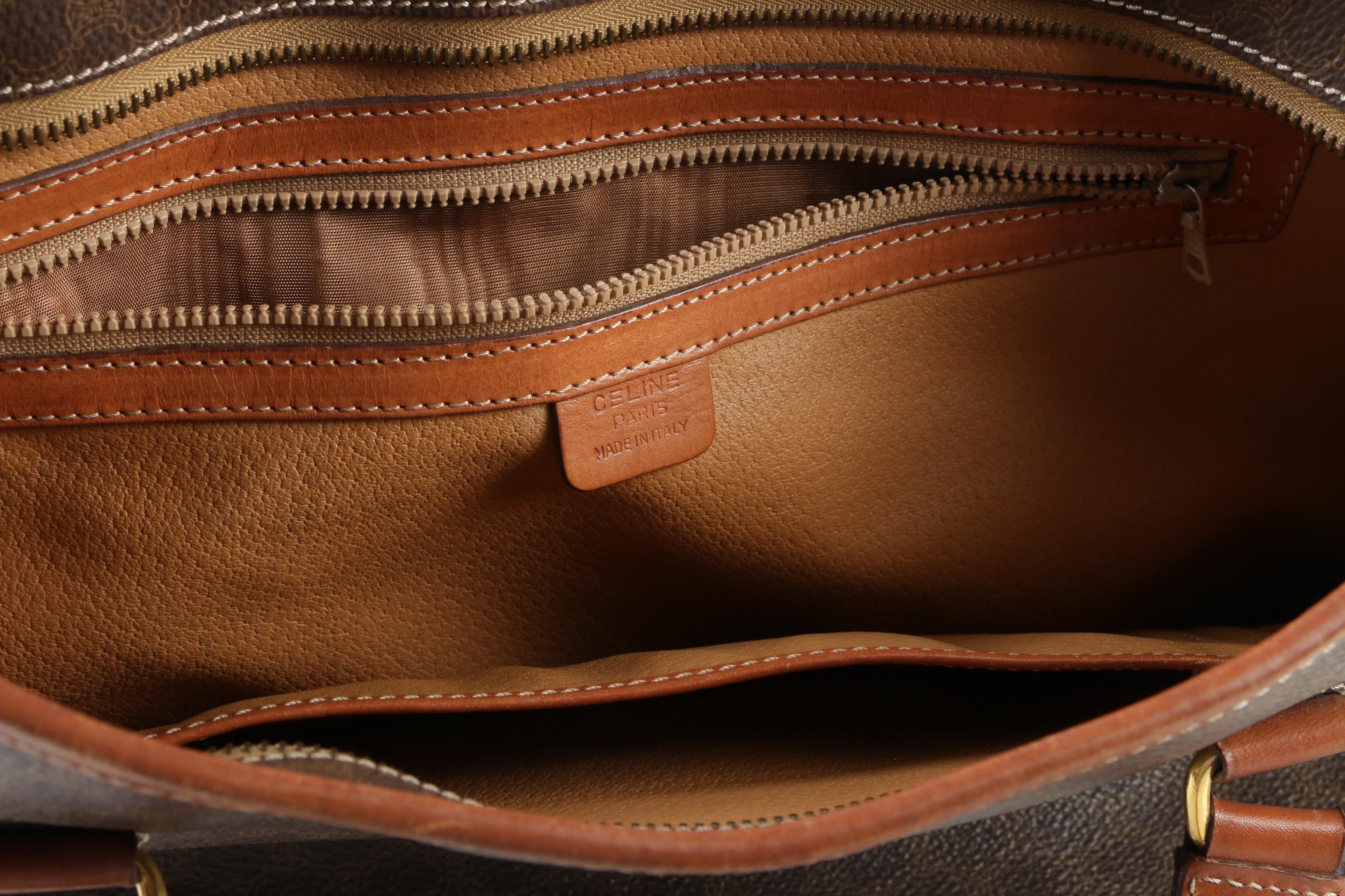 Céline Paris Macadam Canvas and Brown Leather Shoulder Bag Tote