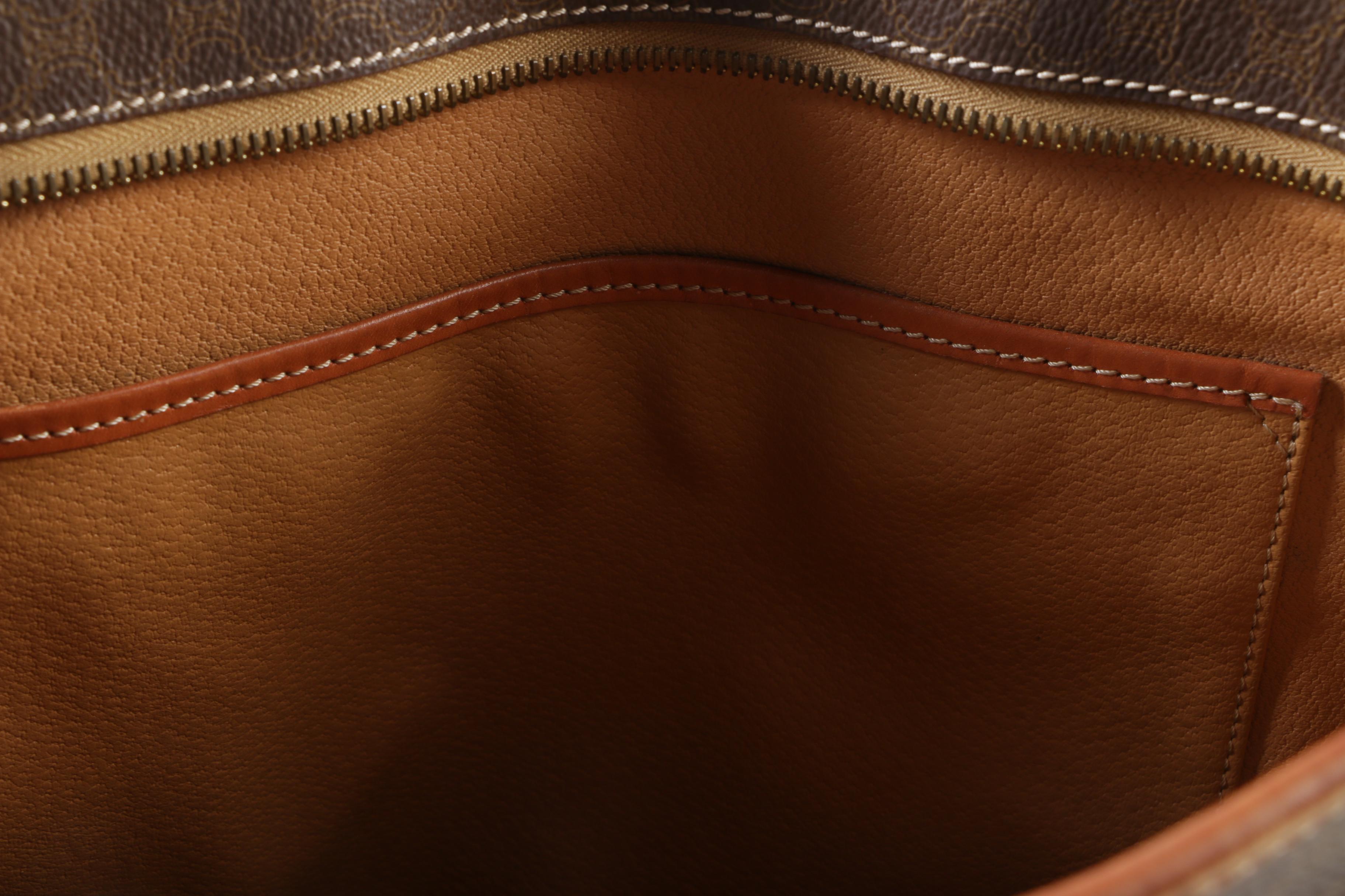 Céline Paris Macadam Canvas and Brown Leather Shoulder Bag Tote