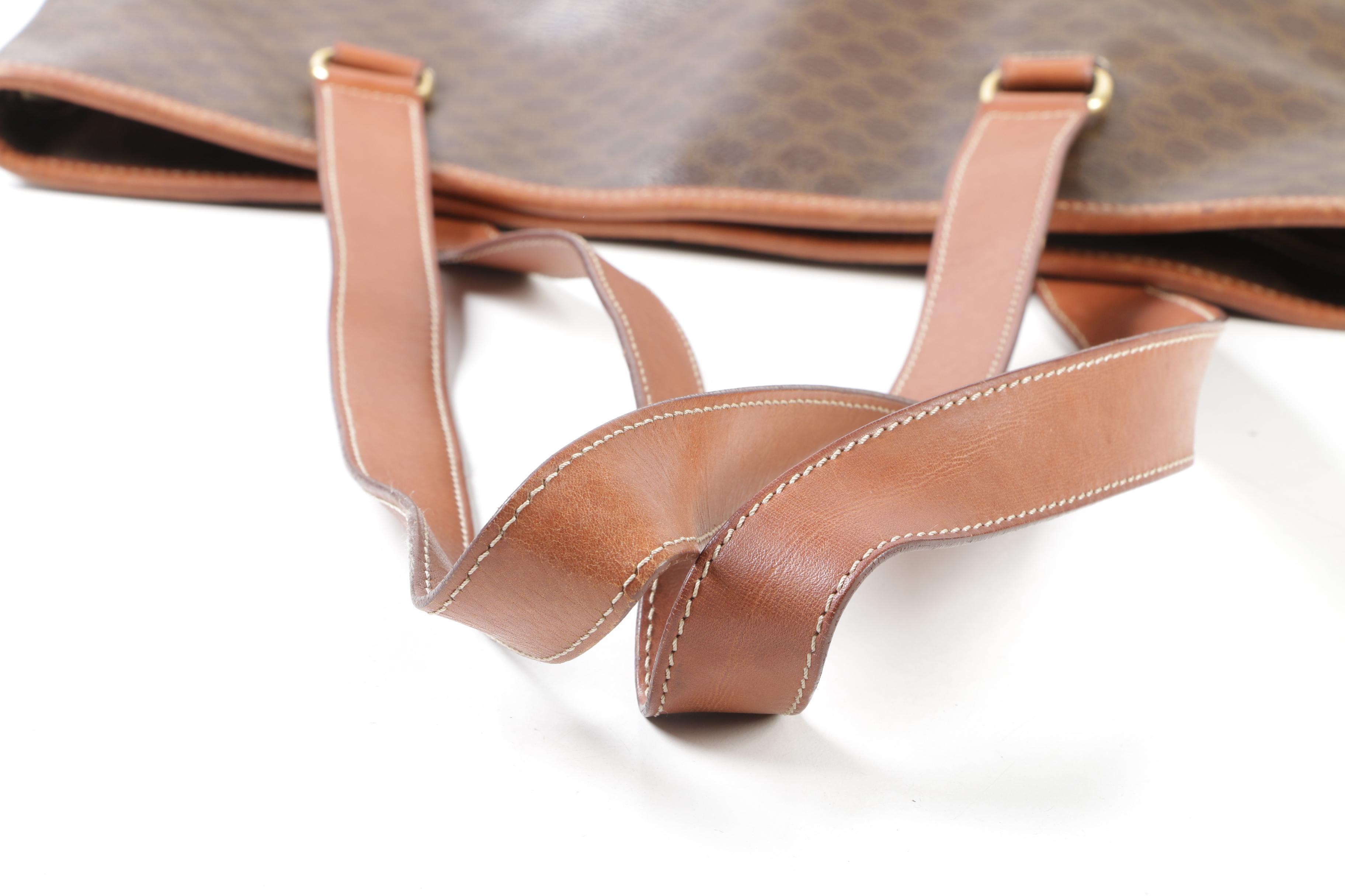 Céline Paris Macadam Canvas and Brown Leather Shoulder Bag Tote