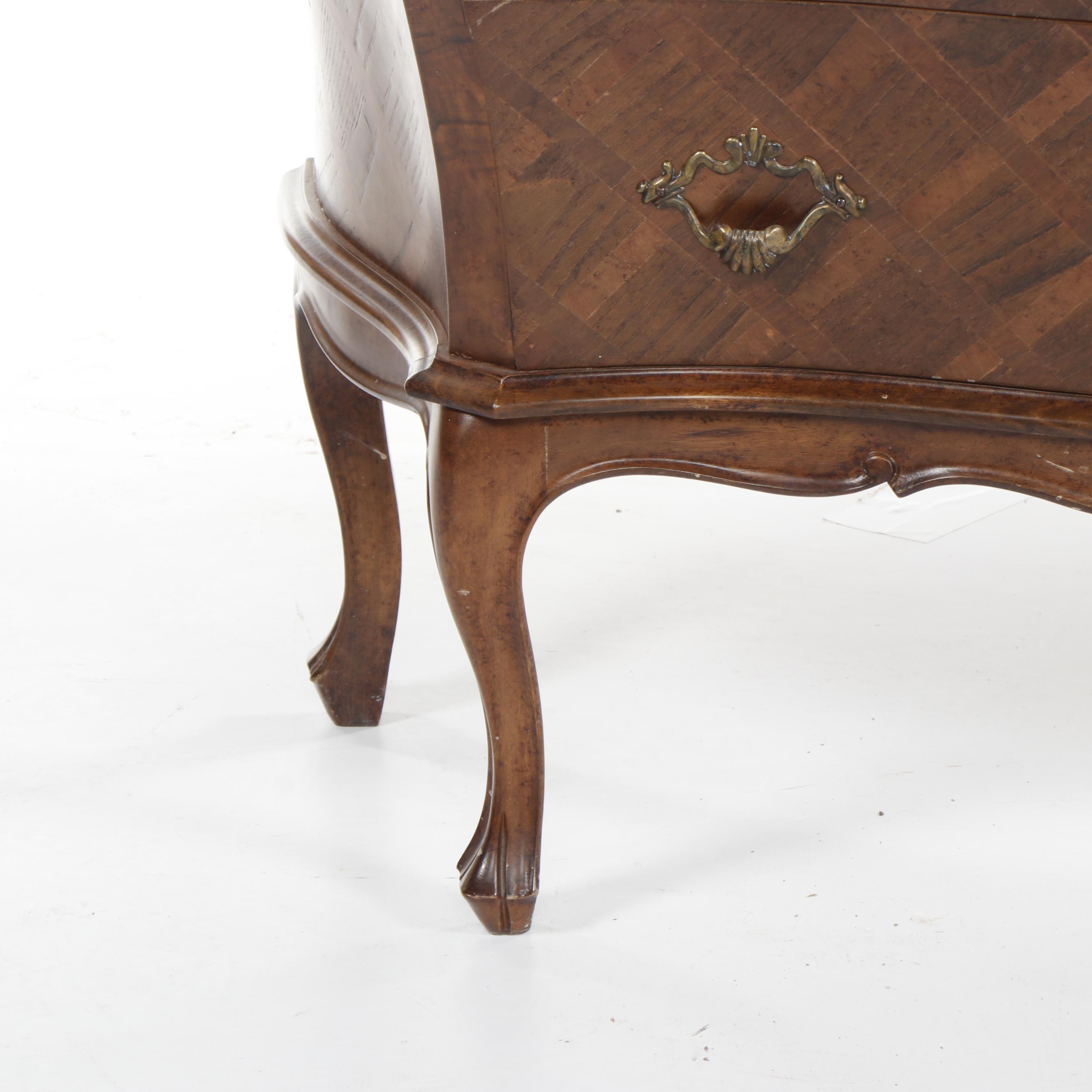 Contemporary Ethan Allen Italian Inlaid Burl Wood and Walnut Bombe Chest