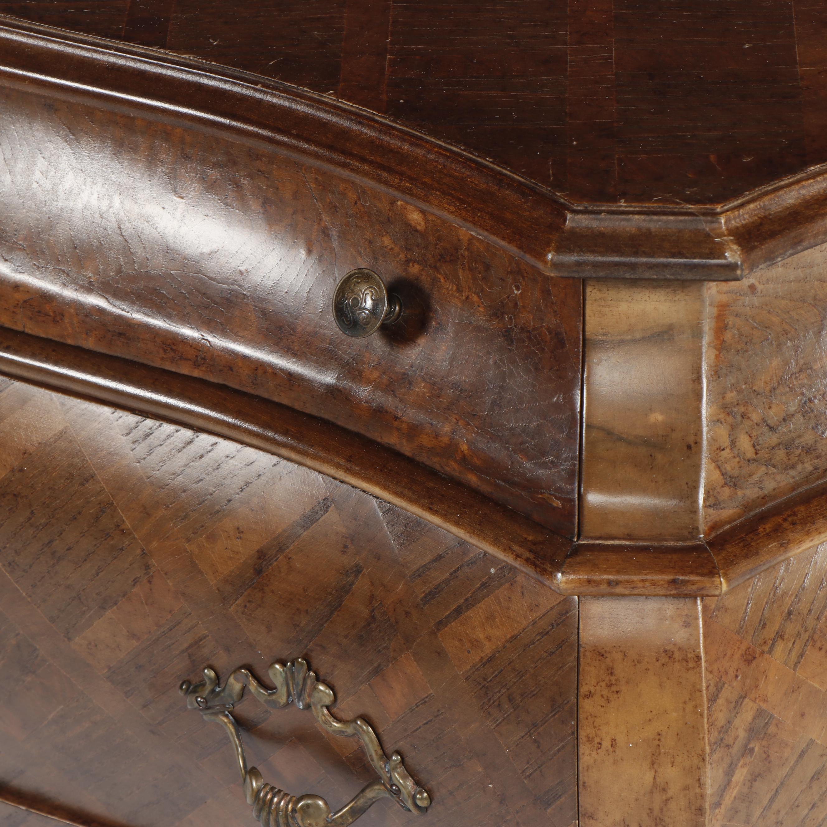 Contemporary Ethan Allen Italian Inlaid Burl Wood and Walnut Bombe Chest