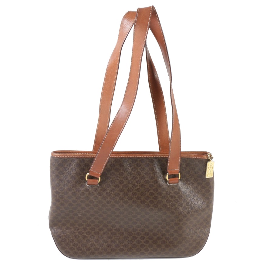 Céline Paris Macadam Canvas and Brown Leather Shoulder Bag Tote