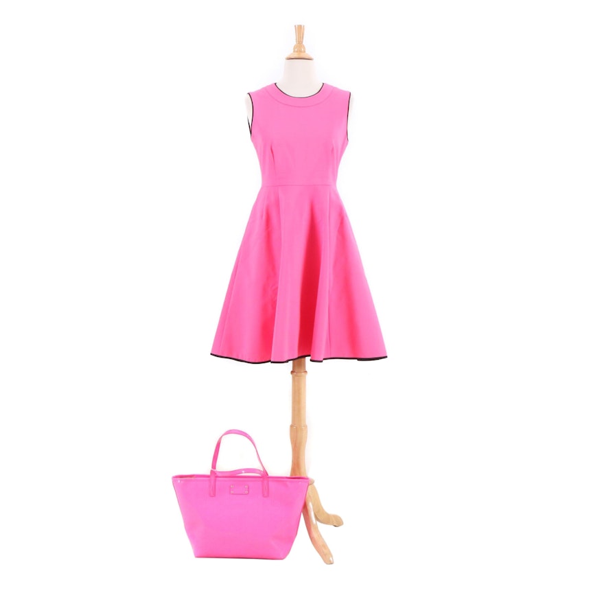 Kate Spade Pink Carol Dress and Hot Pink Harmony Metro Perforated Tote Bag