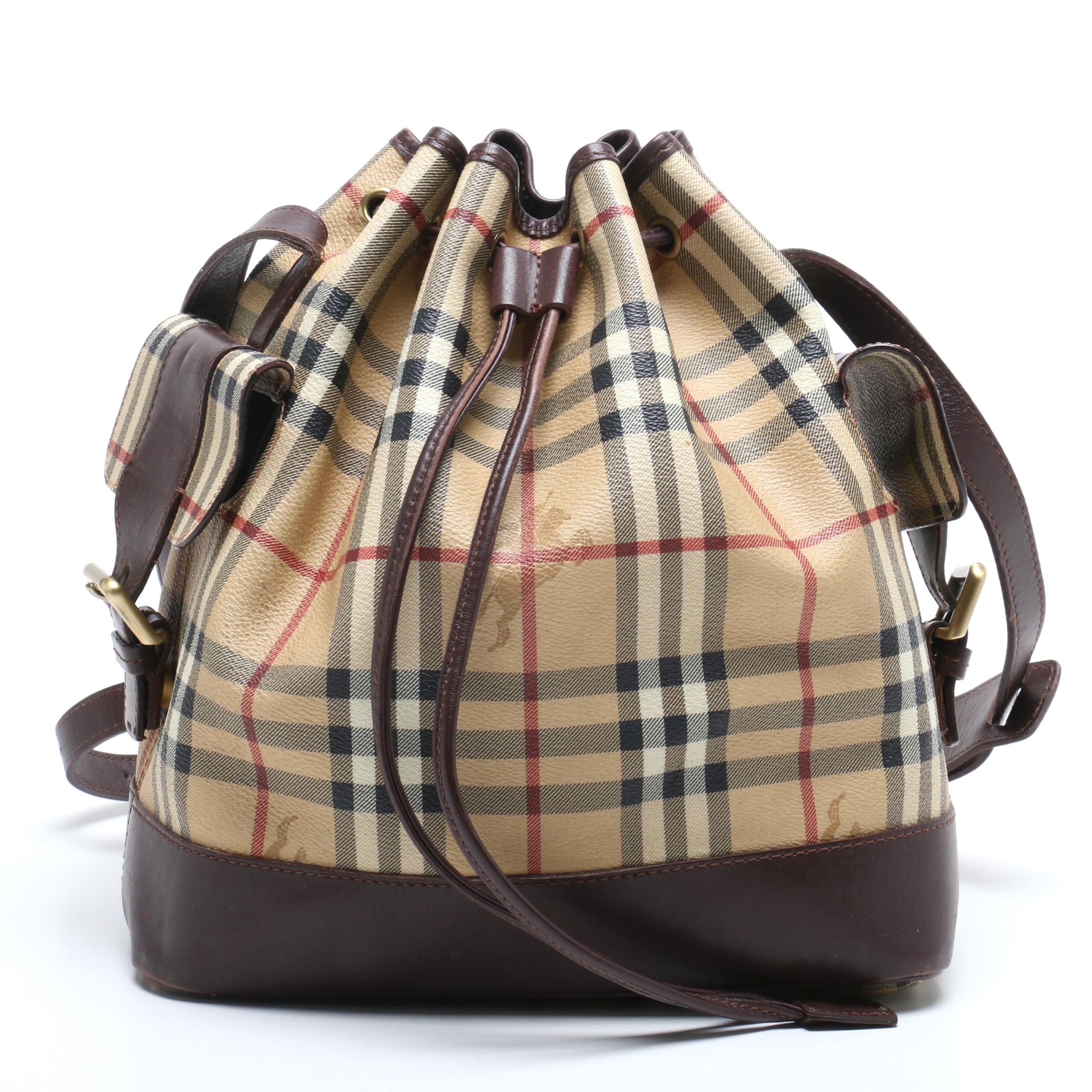 Burberry "Haymarket Check" Coated Canvas and Leather Bucket Bag