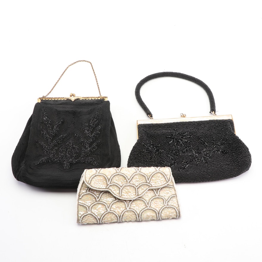 Beaded and Sequined Evening Bags and Clutch Including Cordé, Mid-20th Century