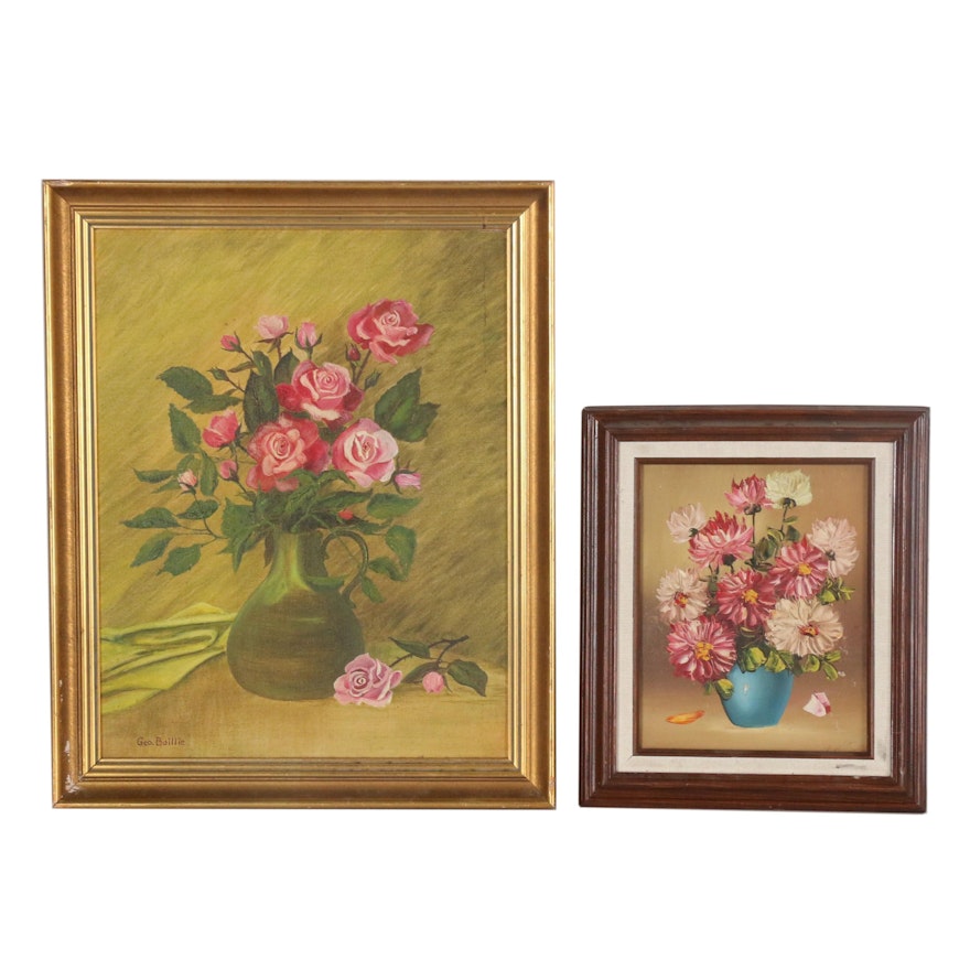 20th Century Floral Still Life Oil Paintings