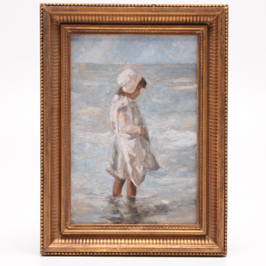 Mabel A Levy Oil Painting of Girl at the Shore