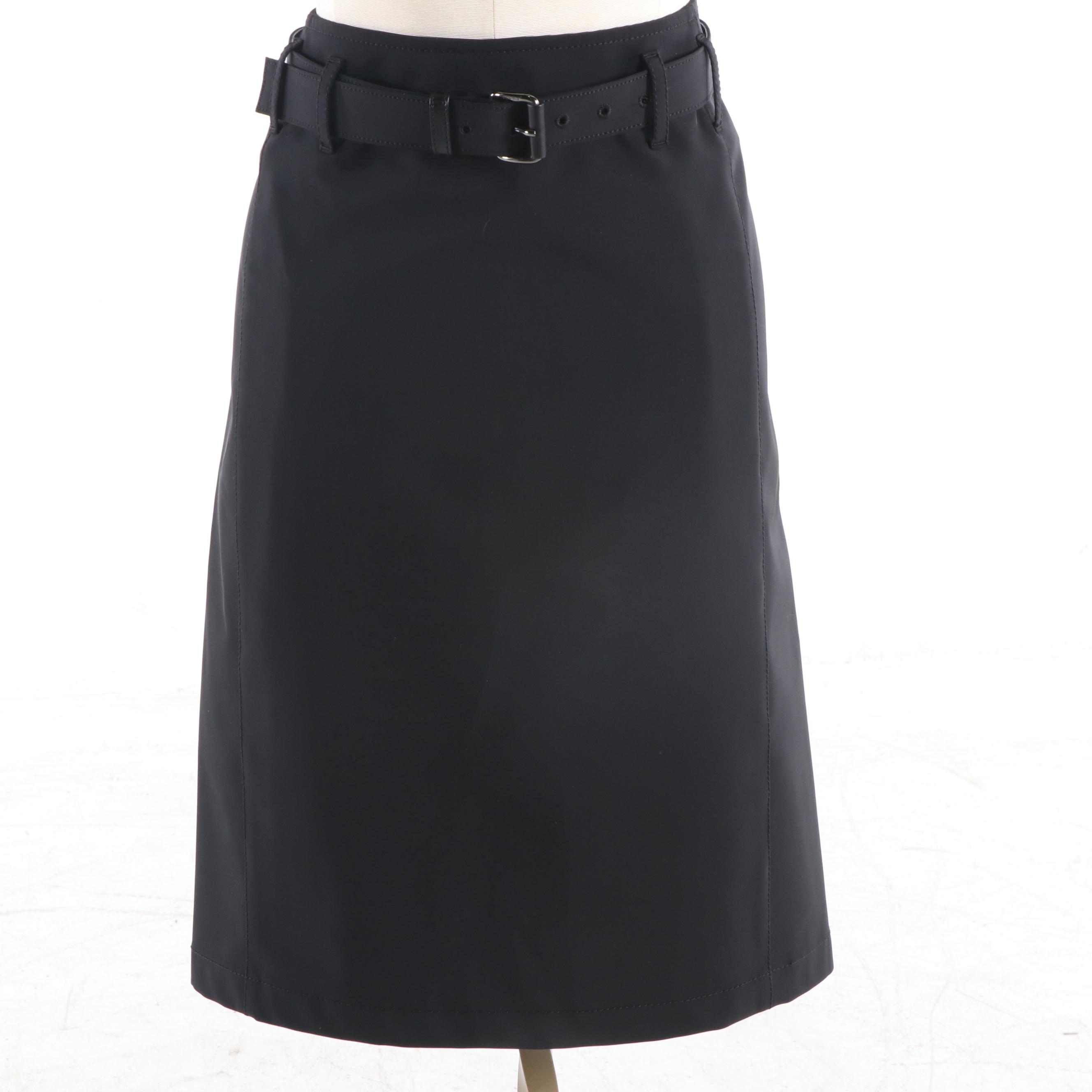 Women's Prada Olive and Black Ruffled Button-Front Blouse and Black Skirt