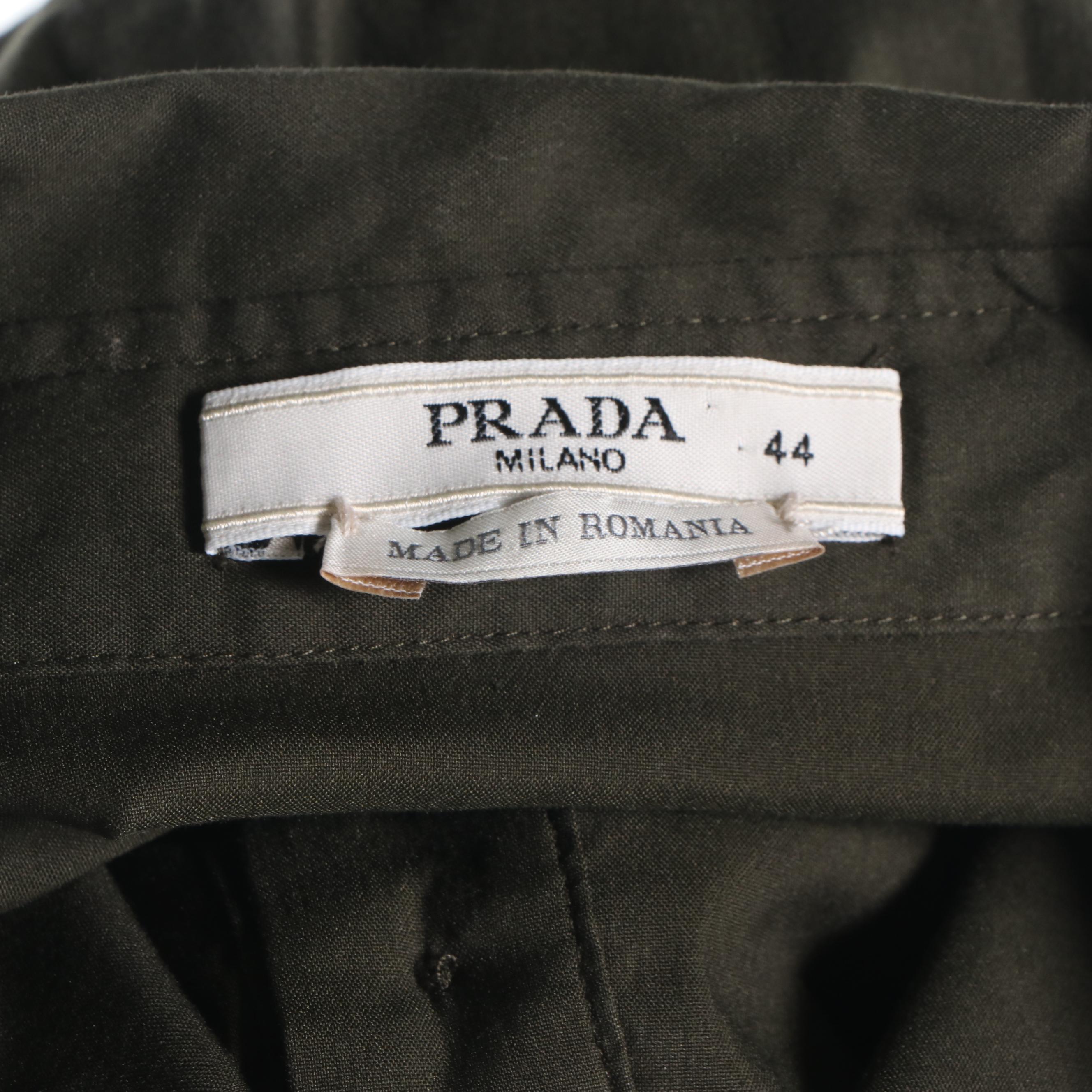 Women's Prada Olive and Black Ruffled Button-Front Blouse and Black Skirt