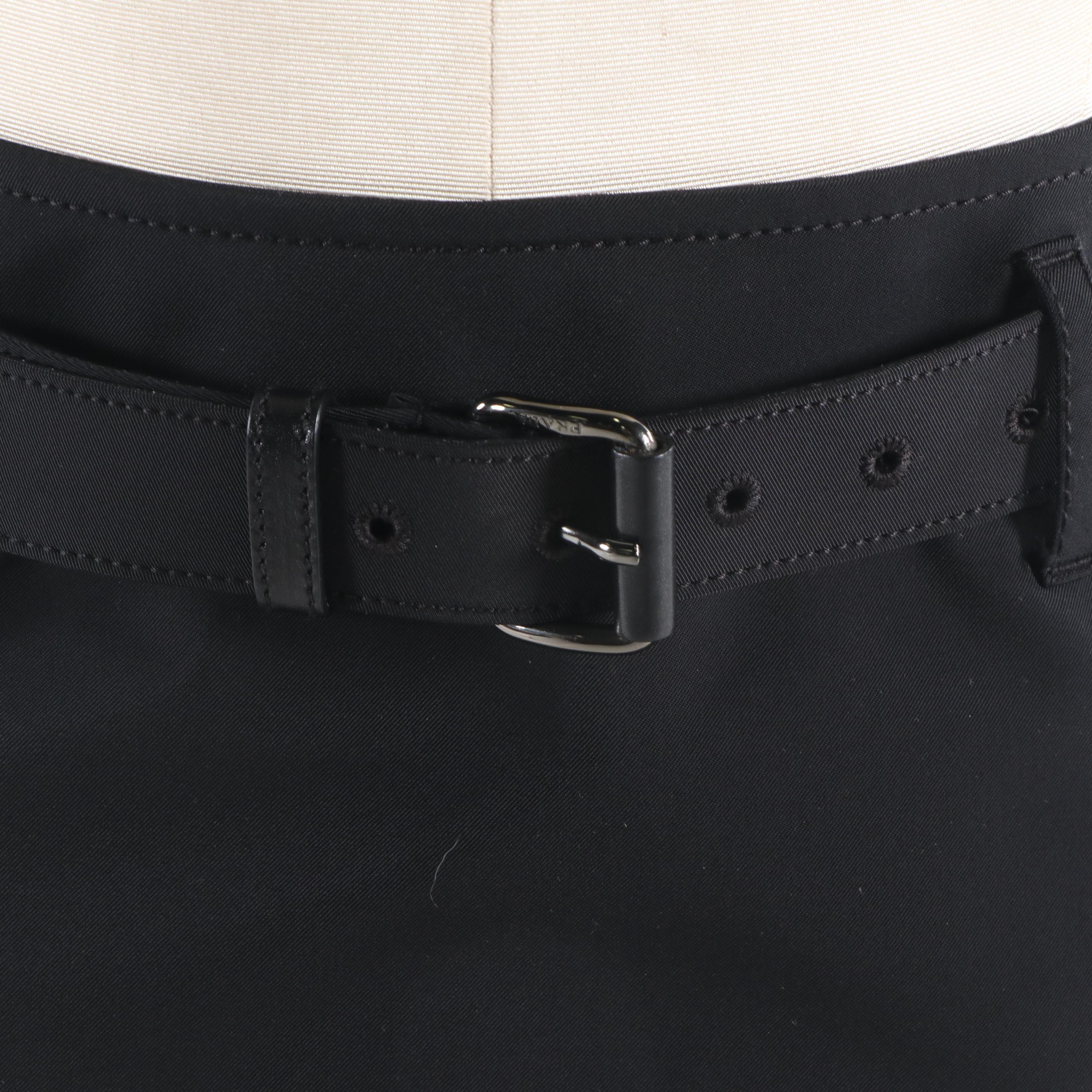 Women's Prada Olive and Black Ruffled Button-Front Blouse and Black Skirt