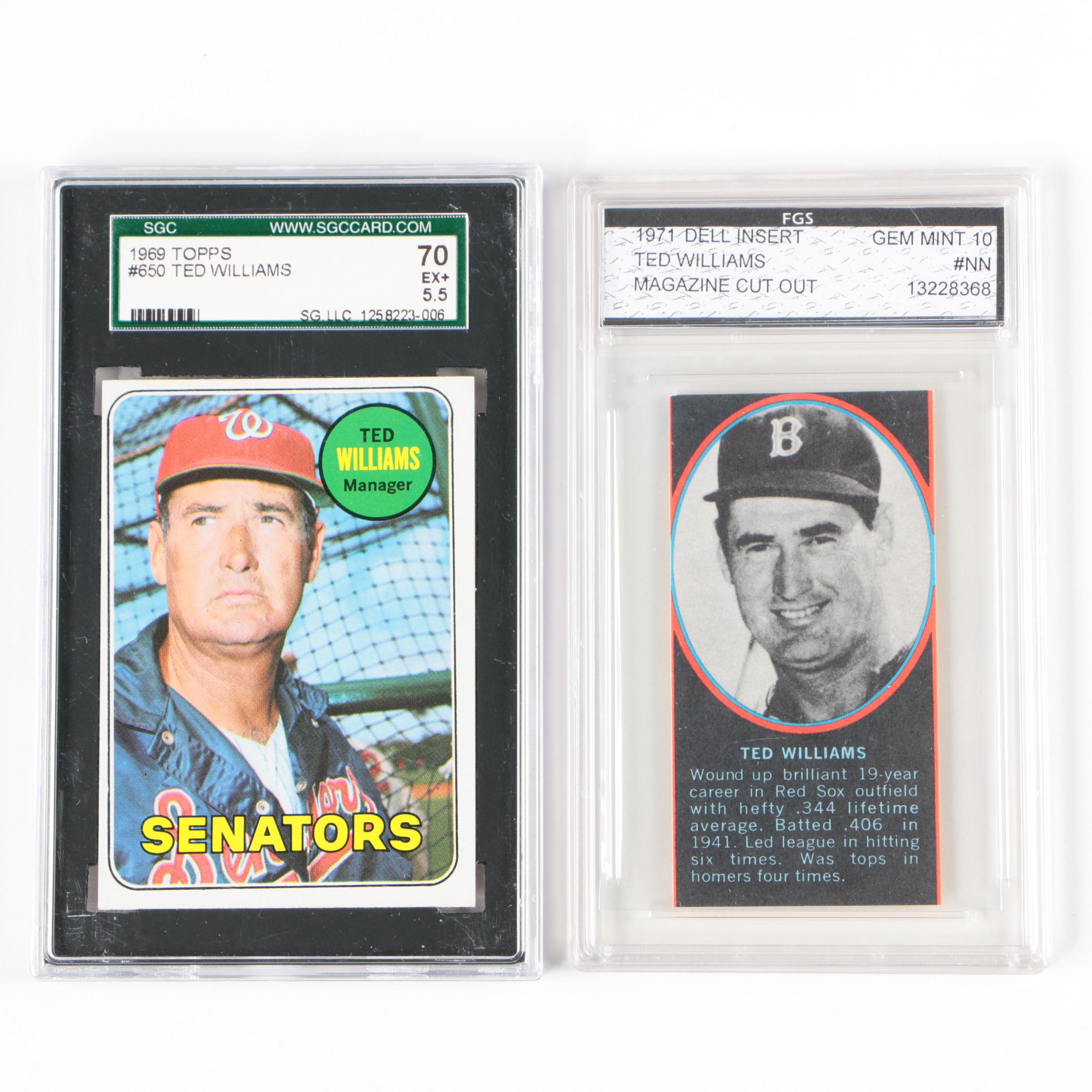 Ted Williams Topps Washington Senators Manager Card and Magazine Clipping