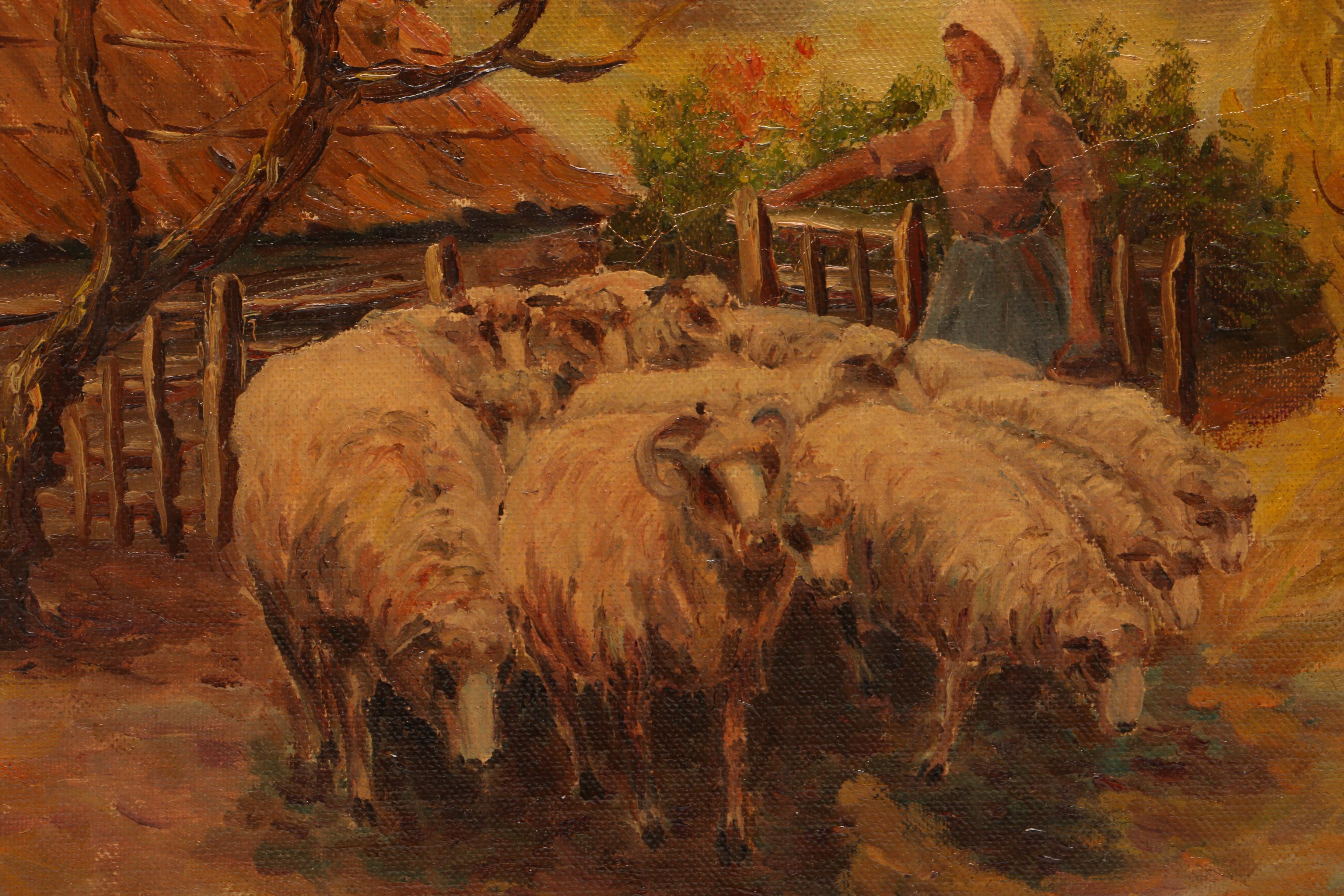 20th Century Pastoral Genre Scene Oil Painting