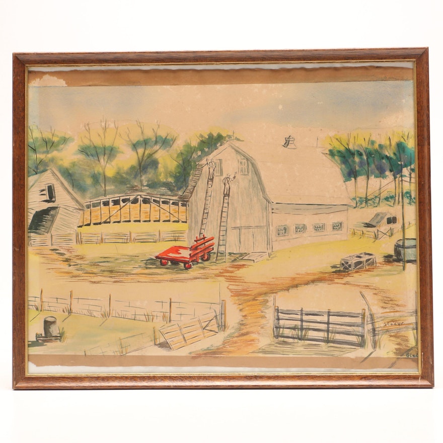 Gladdys Watercolor Painting of Farm Scene