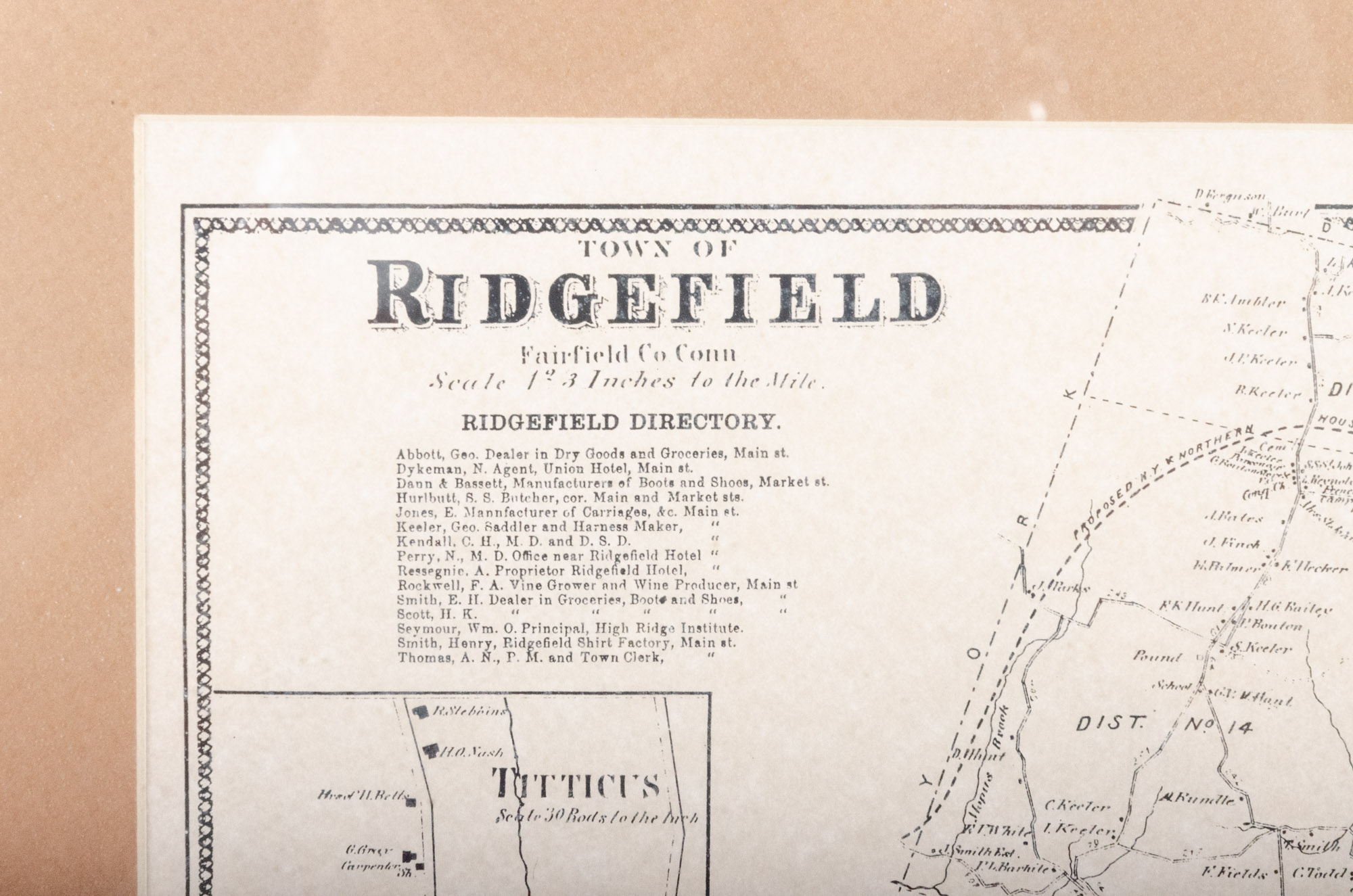1867 Ridgefield Offset Lithographs of Connecticut Map