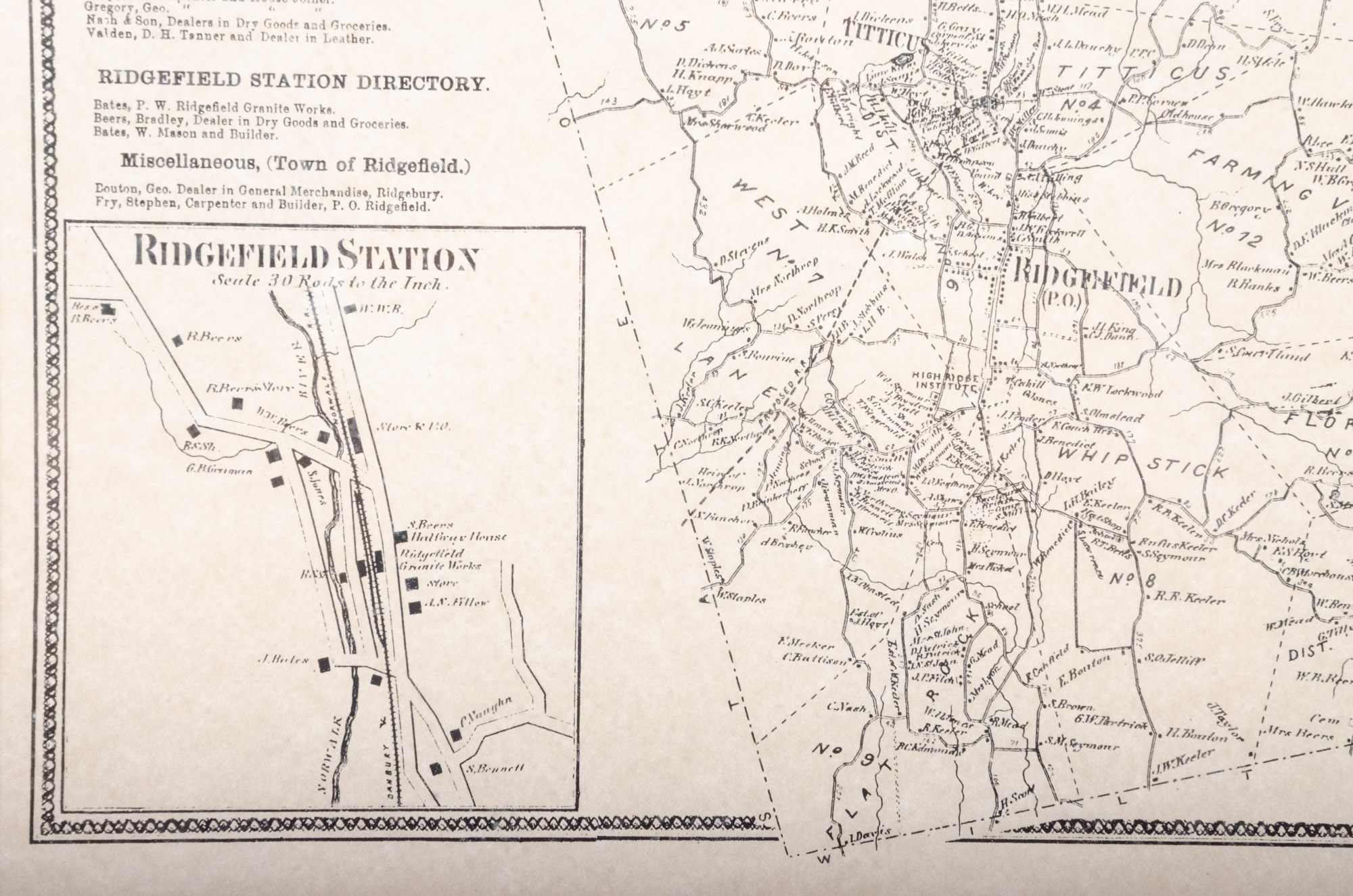 1867 Ridgefield Offset Lithographs of Connecticut Map